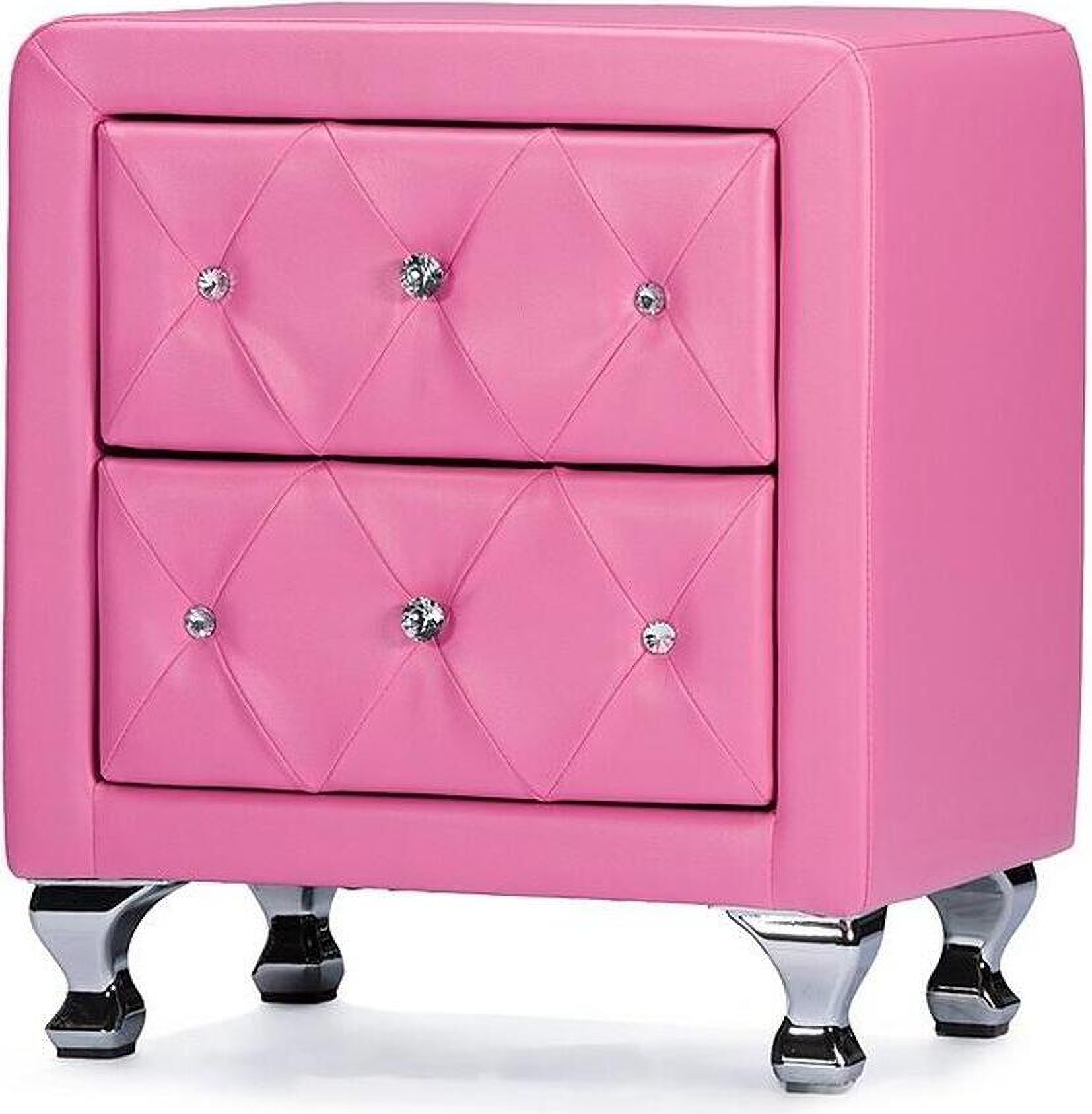 Baxton Studio Stella Crystal Tufted Pink Leather Modern Nightstand