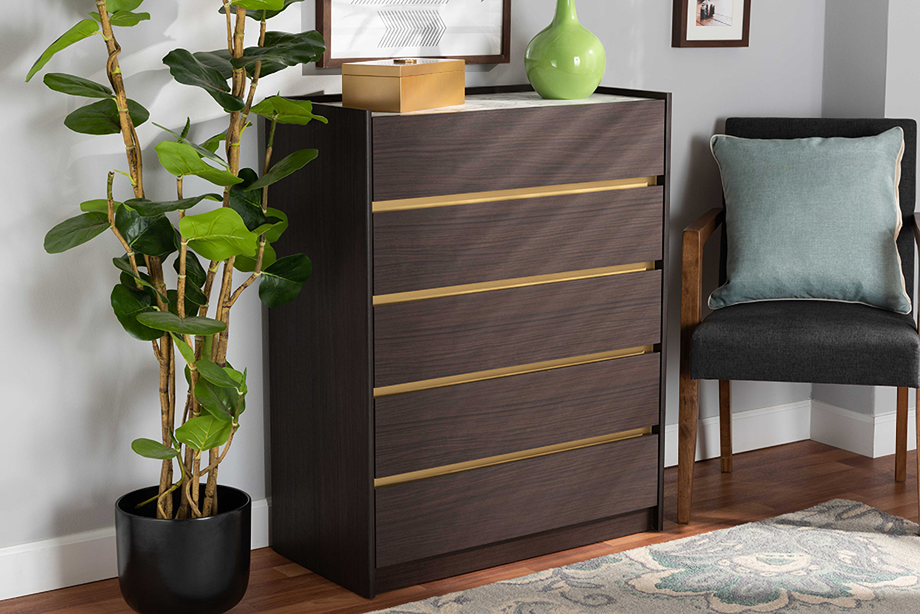 Baxton Studio Walker Modern And Contemporary Dark Brown And Gold