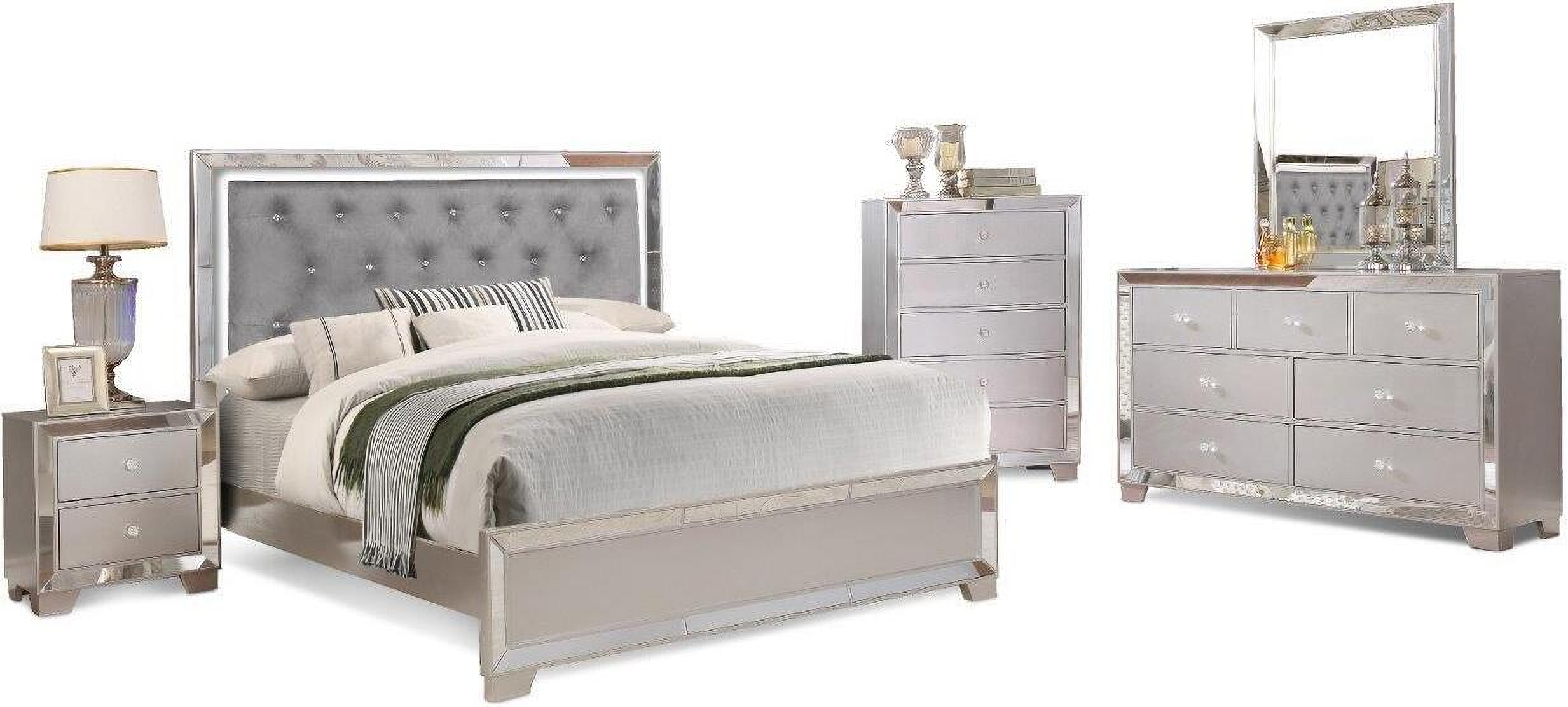 Lillian Queen Bed Set (led Lighting) - 6 Pc.