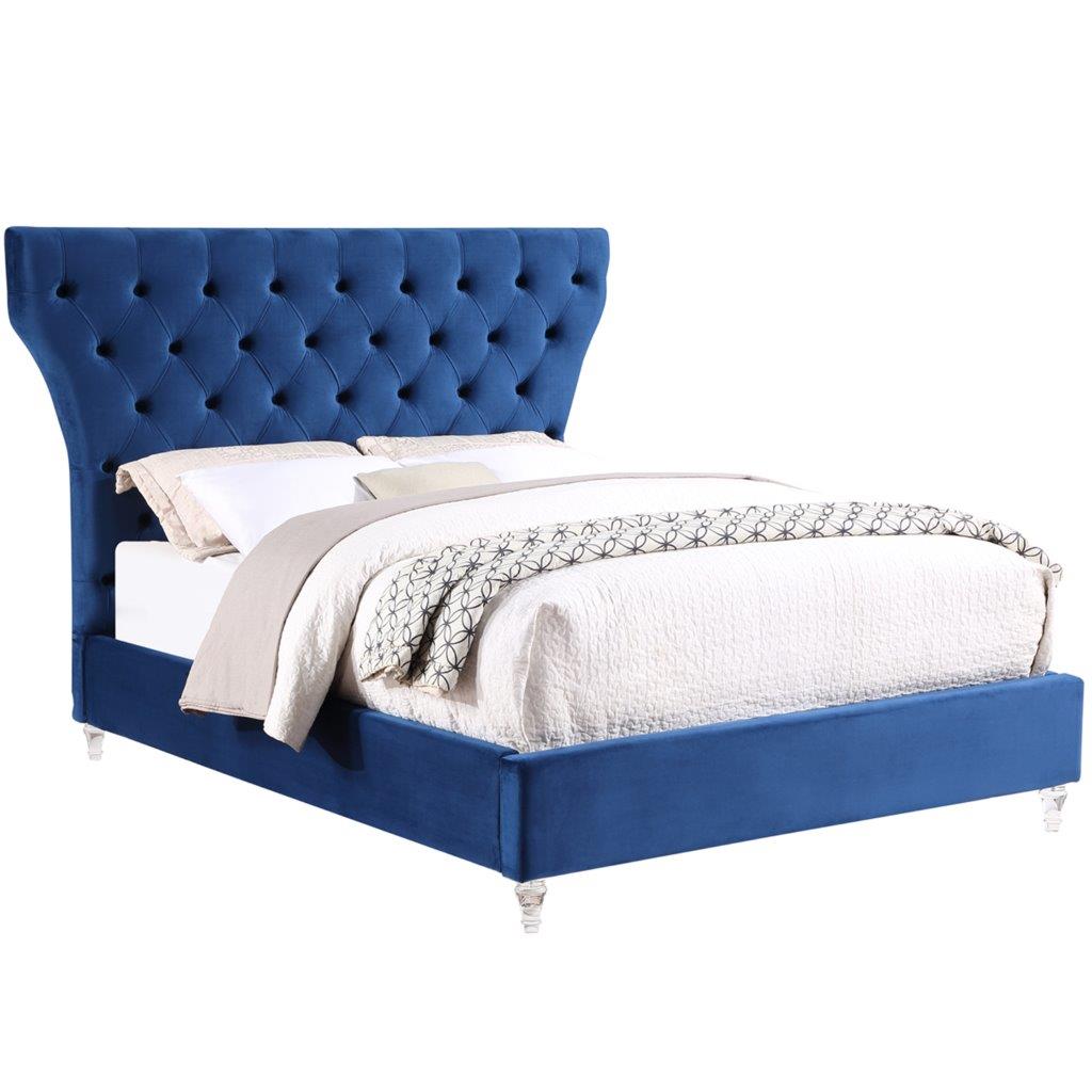 Pacific Blue Velvet - Melody 5-piece Queen Tufted Upholstered