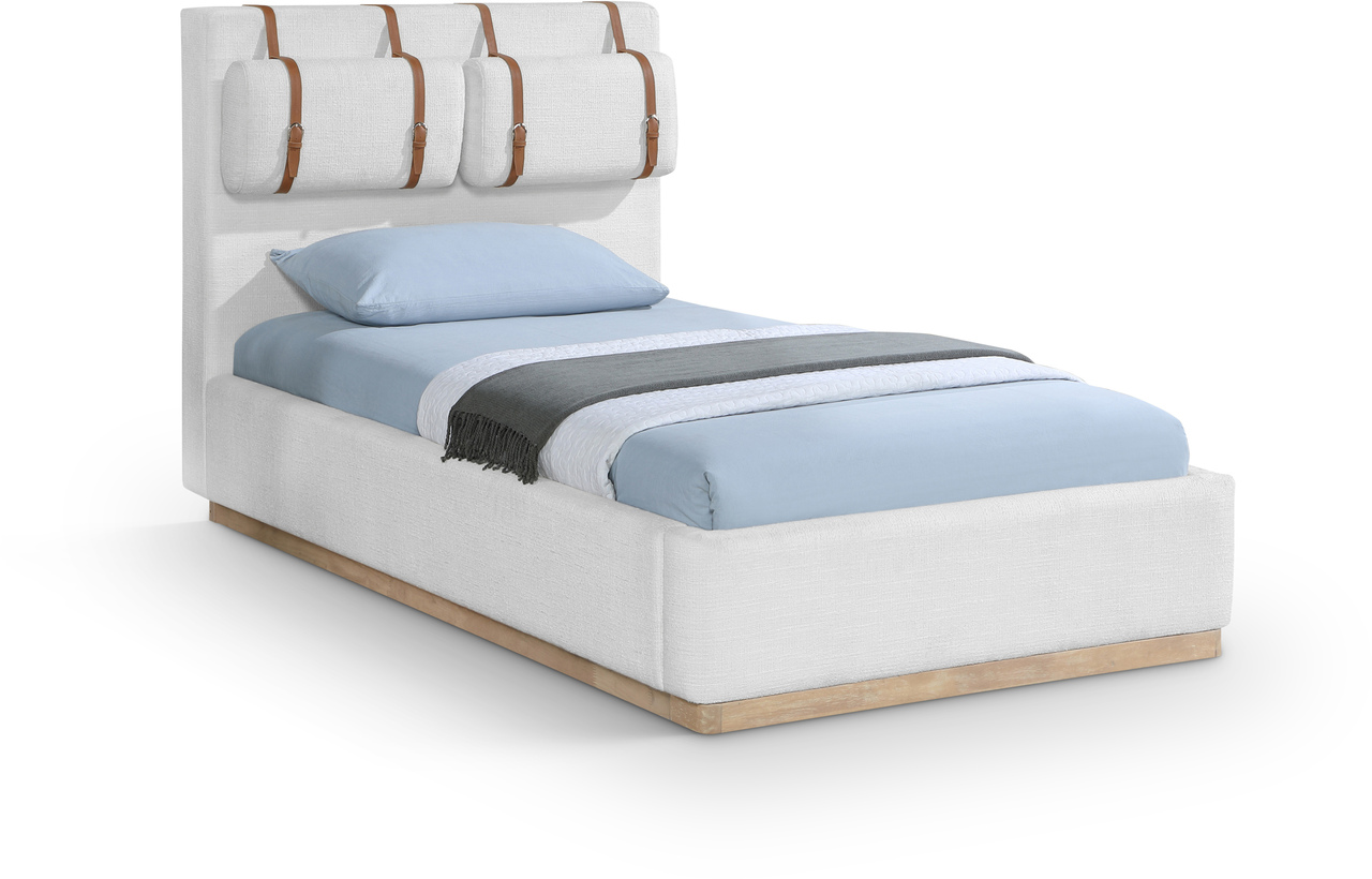 Bennet Linen Textured Fabric Upholstered Twin Bed In Cream and Natural ...