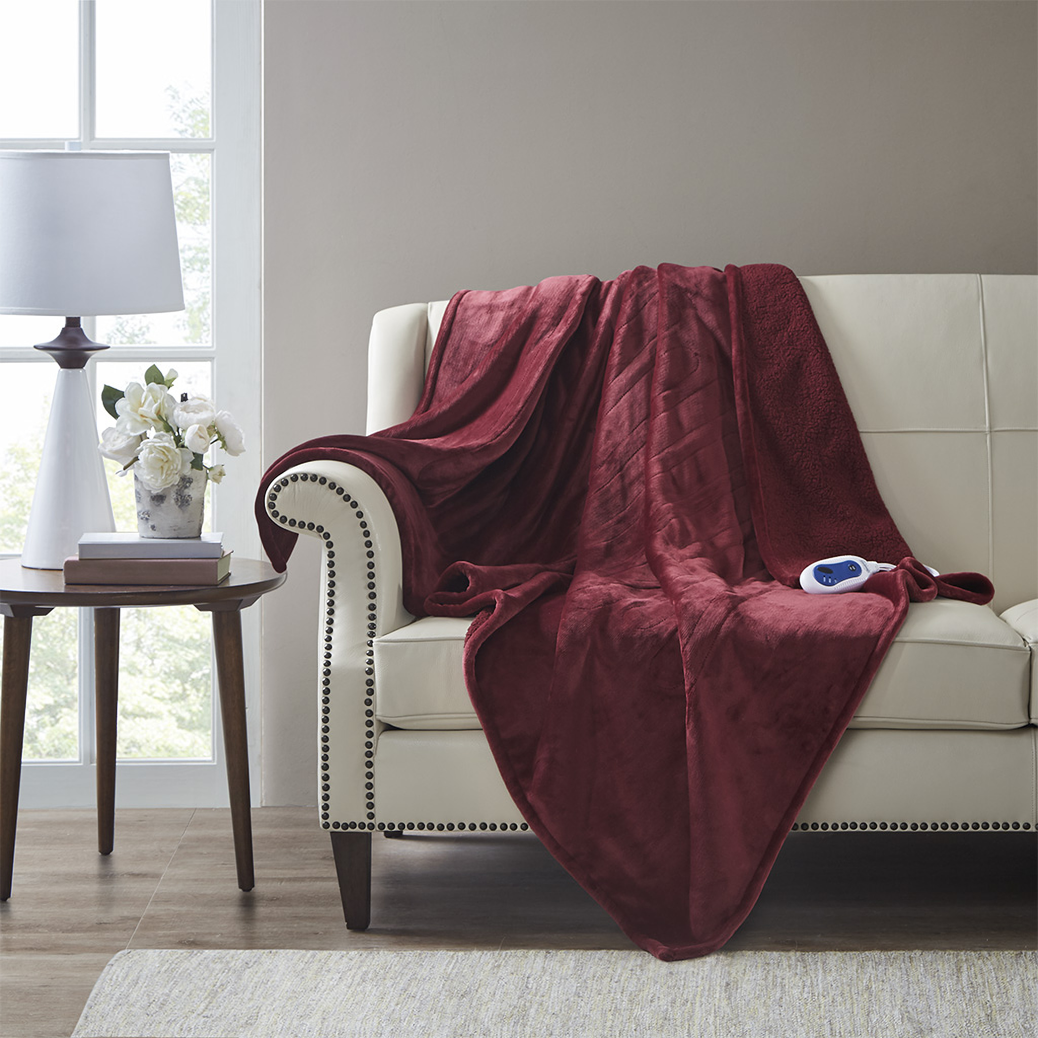 Berber Polyester Microlight Solid Heated Throw In Red by Olliix