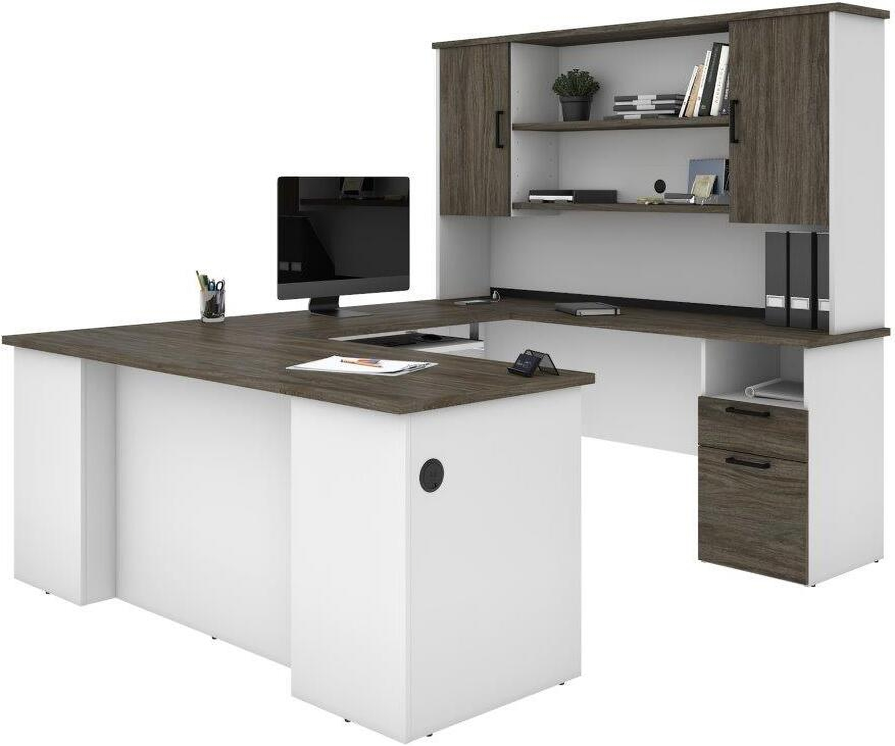 Viva 72W L-Shaped Standing Desk with Dual Monitor Arm and Storage