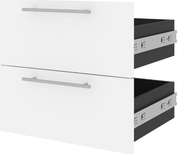 20W Narrow Storage Cabinet with Doors, Drawers and Pull-Out Shelf in White & Walnut Grey by Bestar