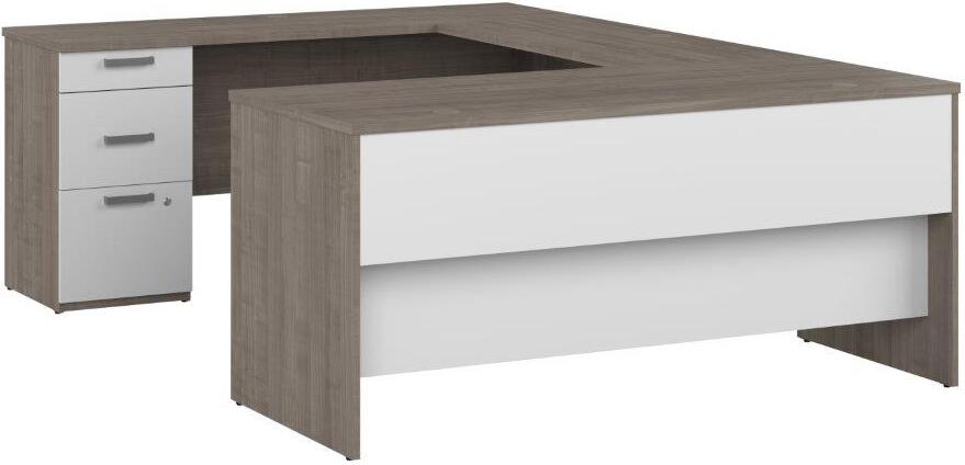 Bestar Logan 65W Computer Desk with Drawers in Medium Gray Maple