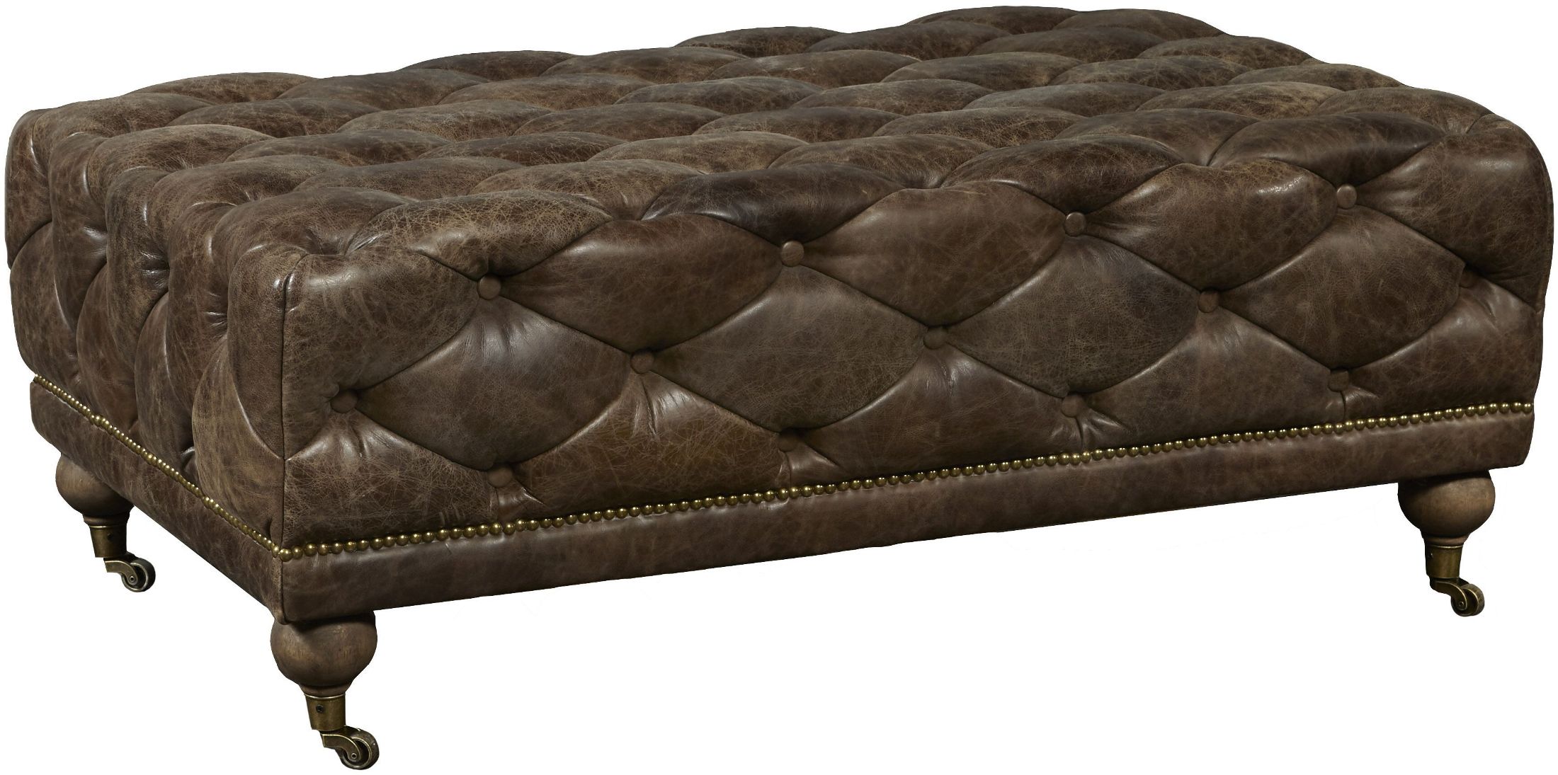 Pulaski Brown Button Tufted Leather Cocktail Ottoman Brown Collection