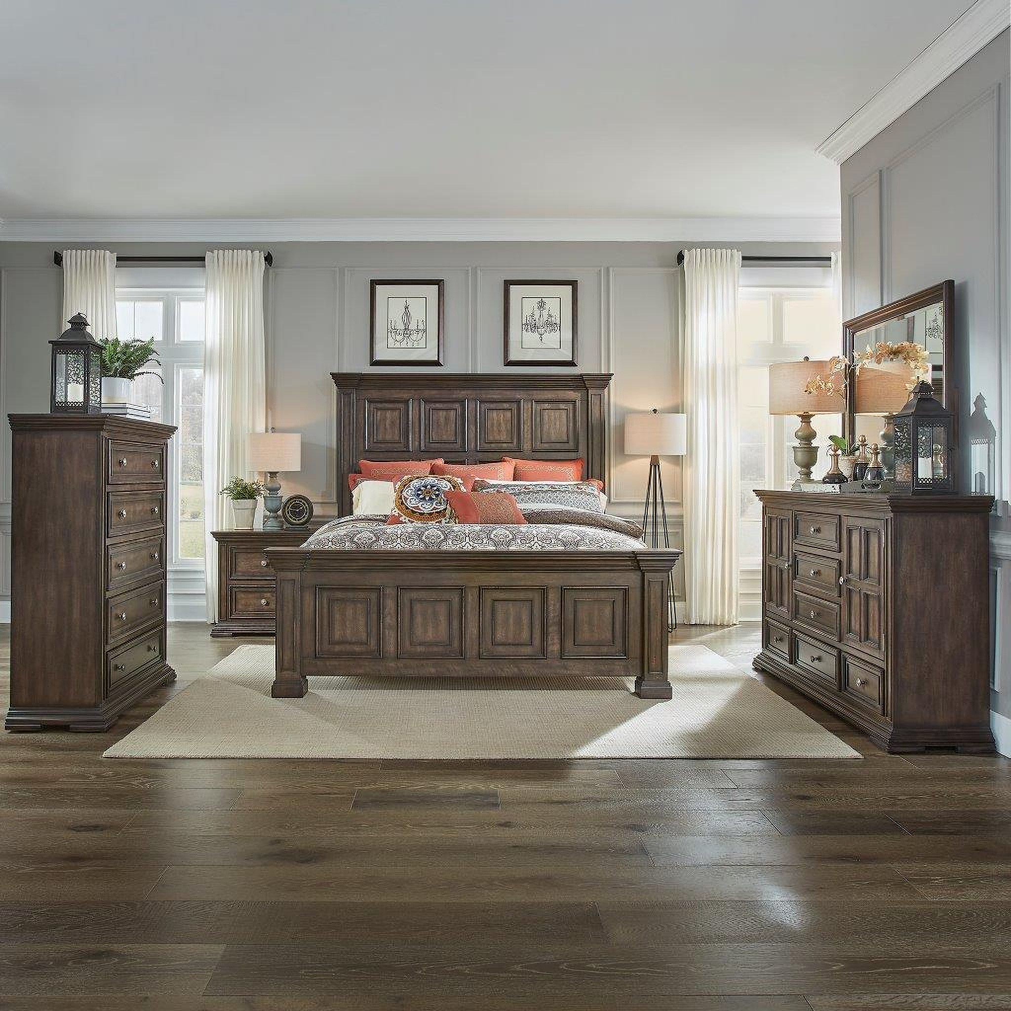 Big Valley Heavy Distressing Brownstone Panel Bedroom Set by Liberty