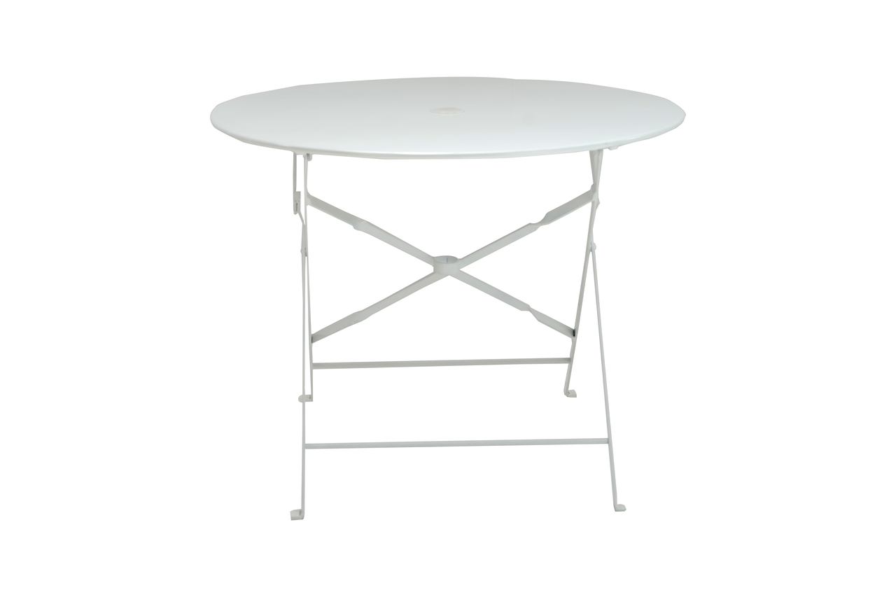 Bistro 36 Inch Round Folding Outdoor Table with Umbrella Hole In White by Carolina Living ...