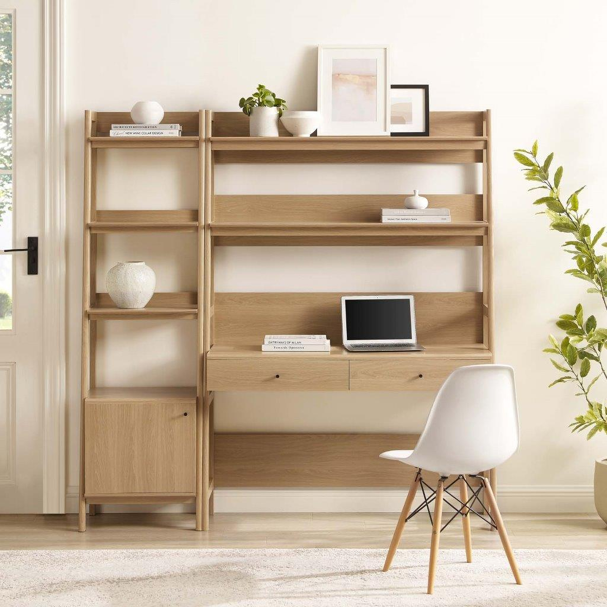 Bixby 2 Piece Wood Office Desk And Bookshelf In Oak EEI-6111-OAK