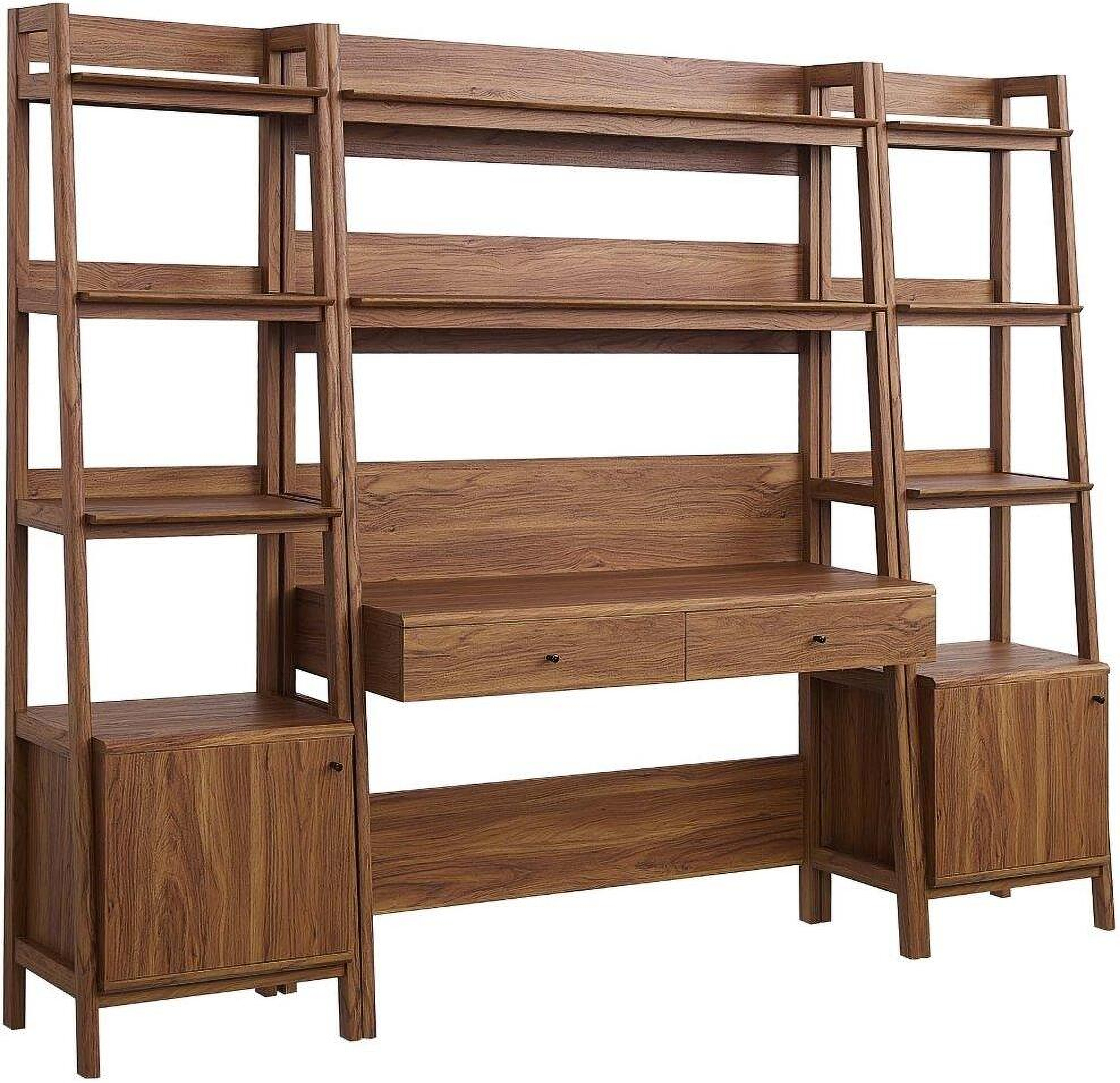 Bixby 3 Piece Wood Office Desk And Bookshelf In Walnut EEI-6114