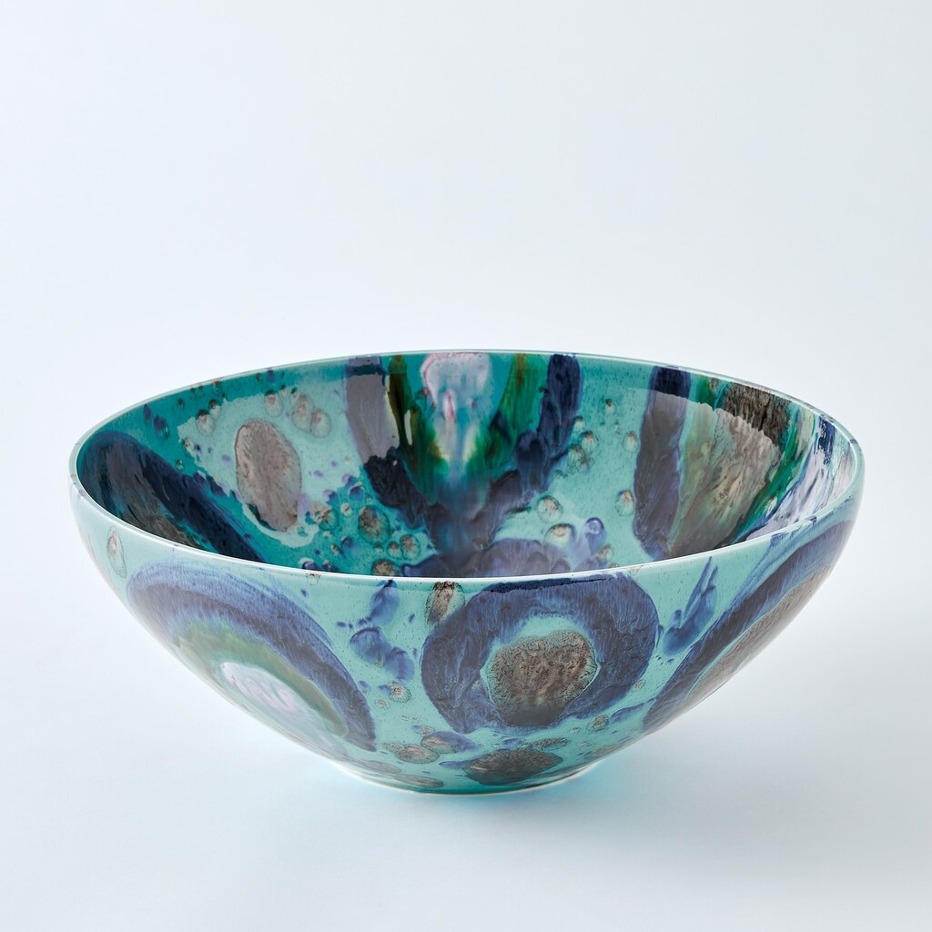 Blue Spots Bowl In White by Global Views | 1StopBedrooms