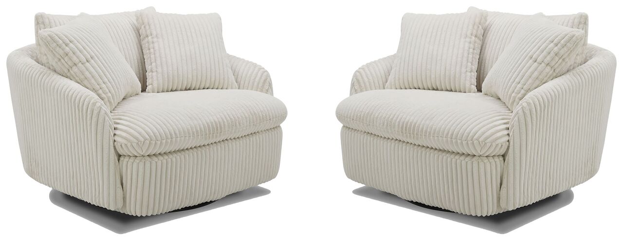 Boomer Large Swivel Chair with 2 Toss Pillows Set of 2 In Mega Ivory by