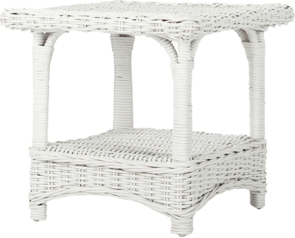 white rattan end table