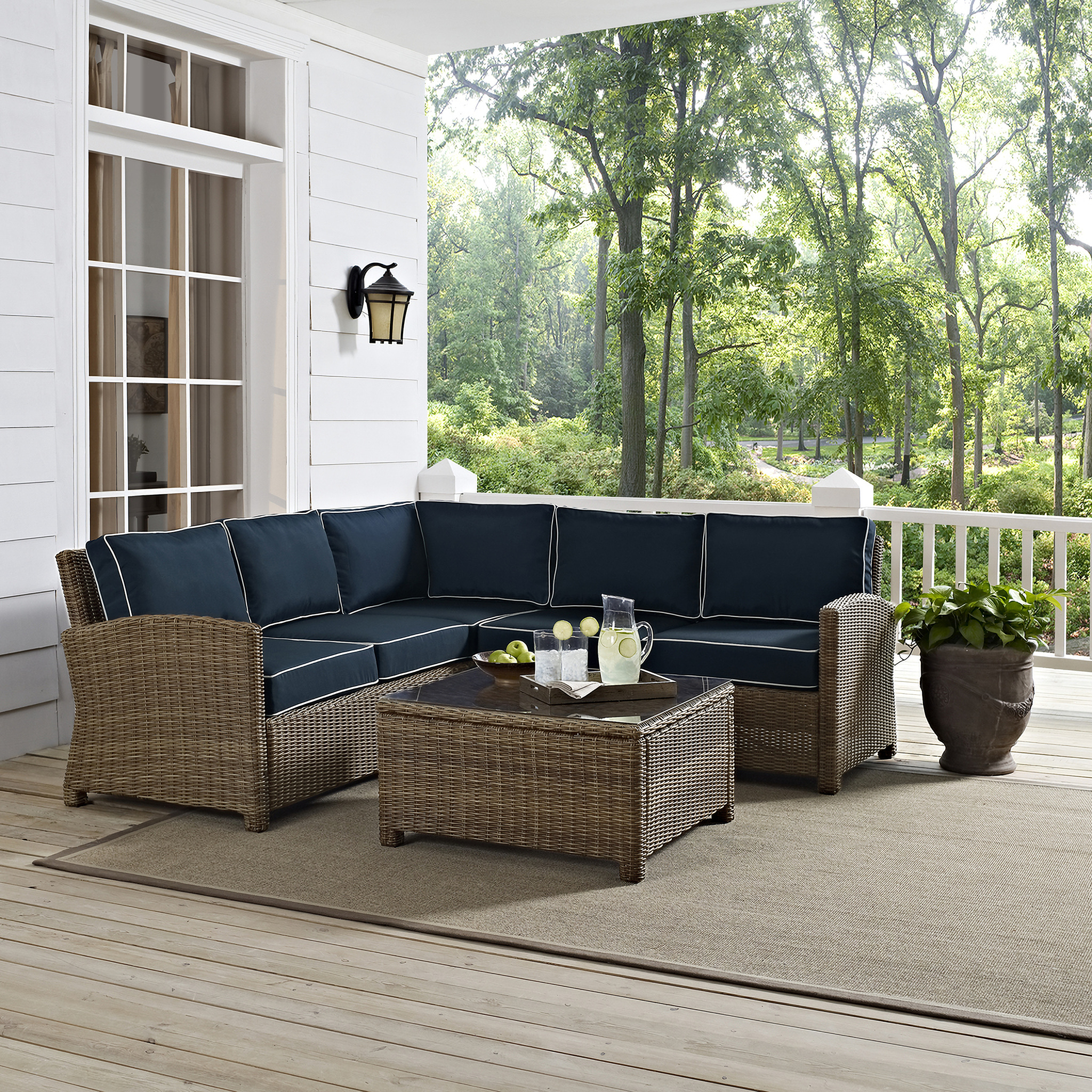 Bradenton 4 Piece Wicker Outdoor Sectional Patio Furniture Set In Navy