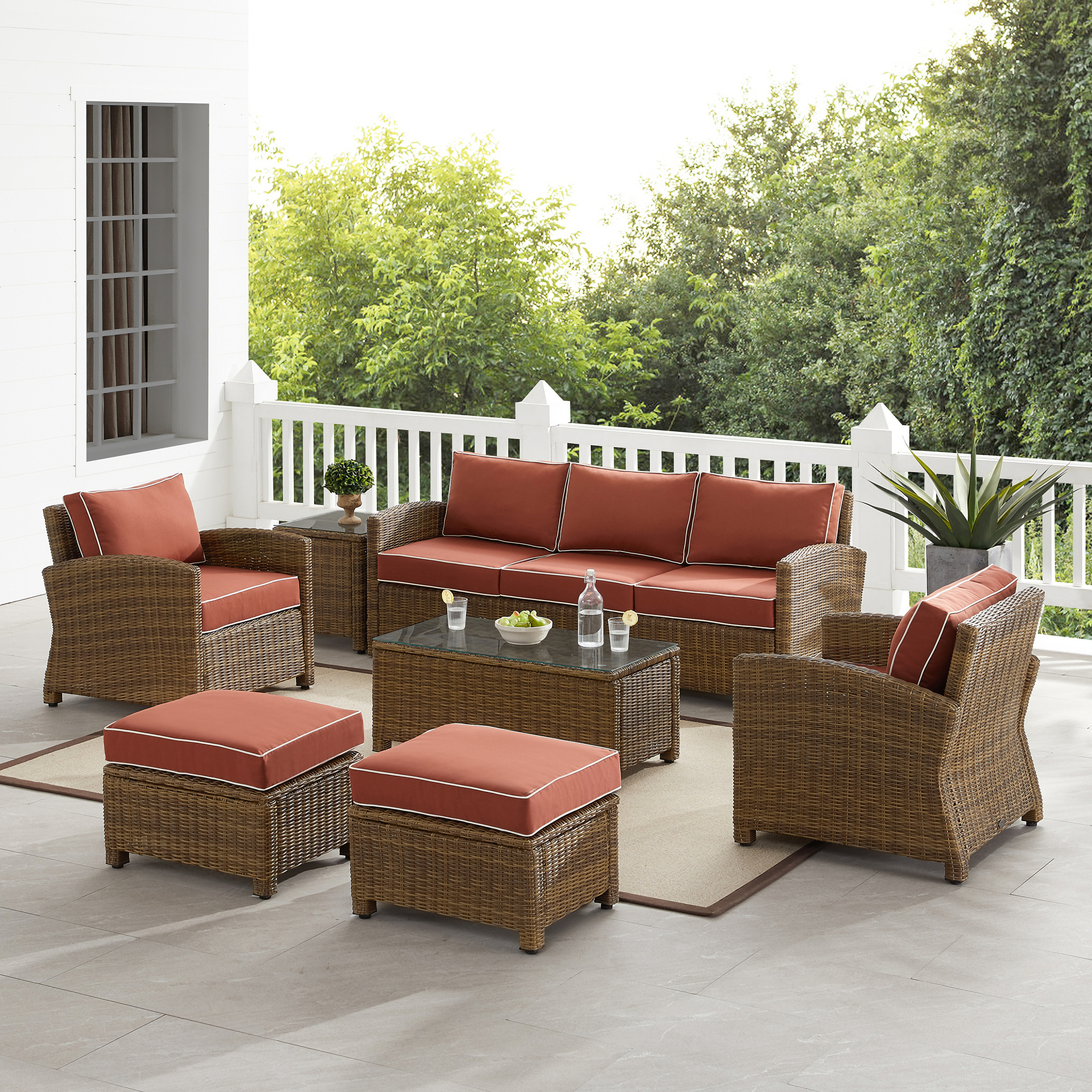 Bradenton 7 Piece Wicker Outdoor Sofa Patio Furniture Set In Sangria