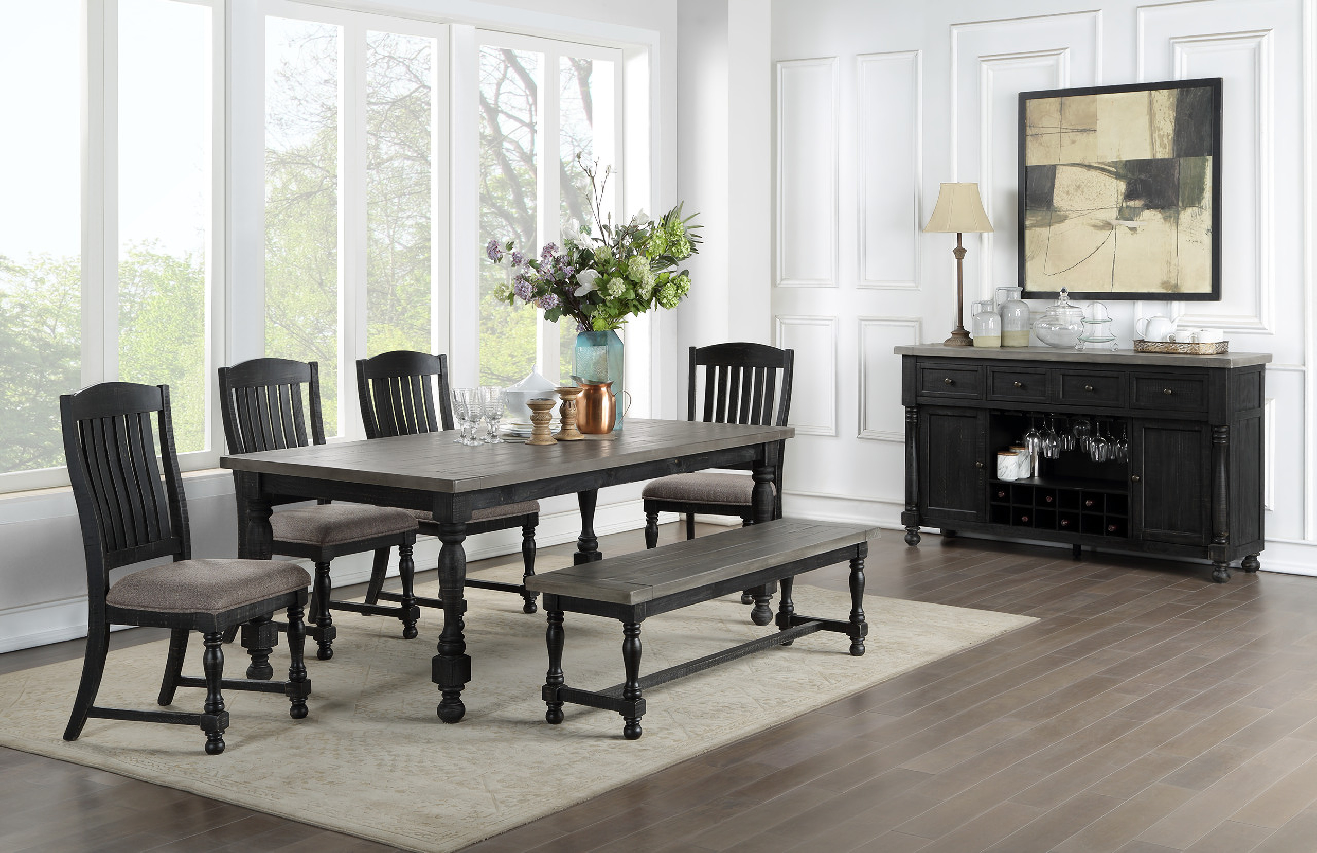Brenham Distressed Gray and Weathered Washed Black Rectangular Dining