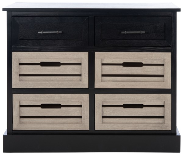 Distressed Black Keenan Storage Chest with Wicker Drawers