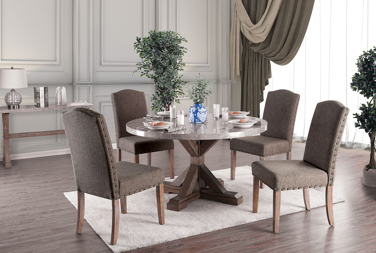 Furniture of america yoss rustic online brown marble top dining table