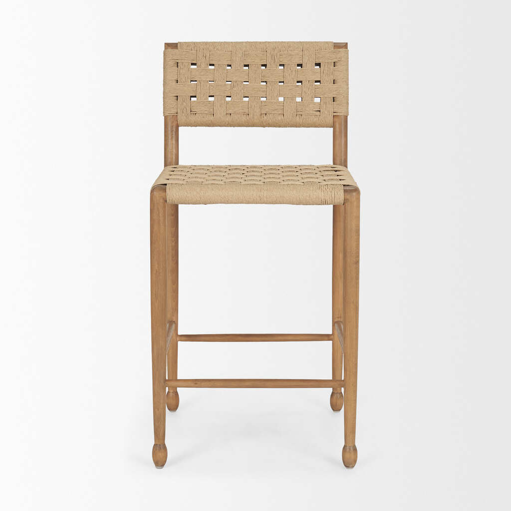 Brinley Counter Stool with Woven Paper Rope and Wood Frame In Brown by ...