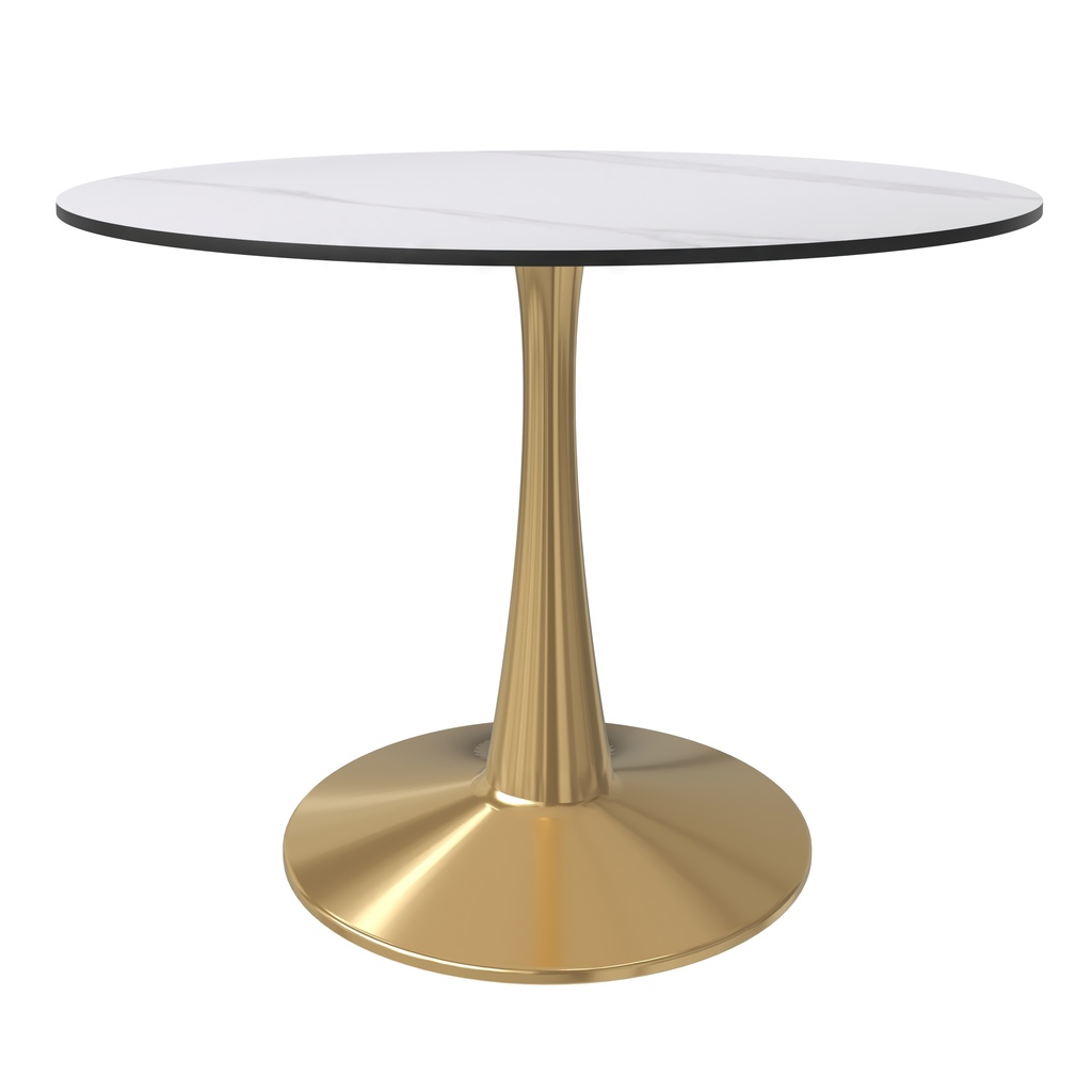 Bristol 40 Inch Sintered Stone Top Round Dining Table In Gold and White ...