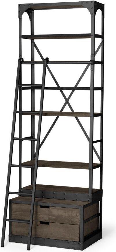 Brodie Vii Brown Wood Gun Metal Bracing Four Shelf Shelving Unit