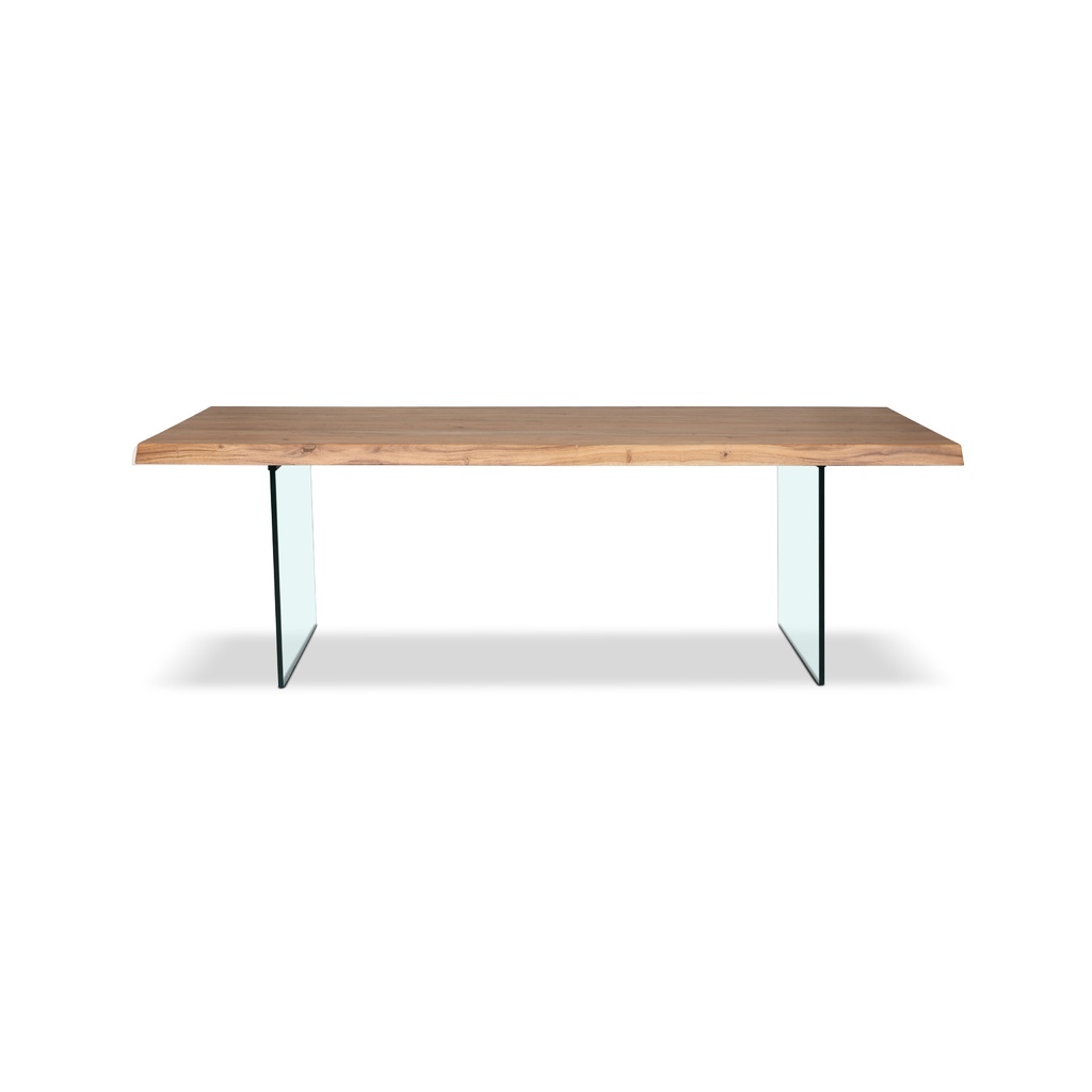 Brooks 116 Inch Glass Base Dining Table In Teak and Clear