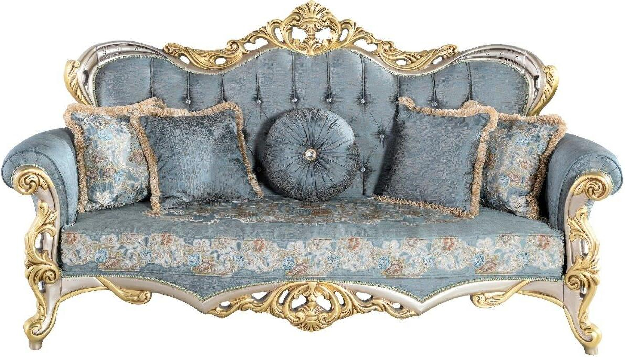 Baxton Studio Nevena Glam Royal Blue Velvet Fabric Upholstered  Gold-Finished Sofa 