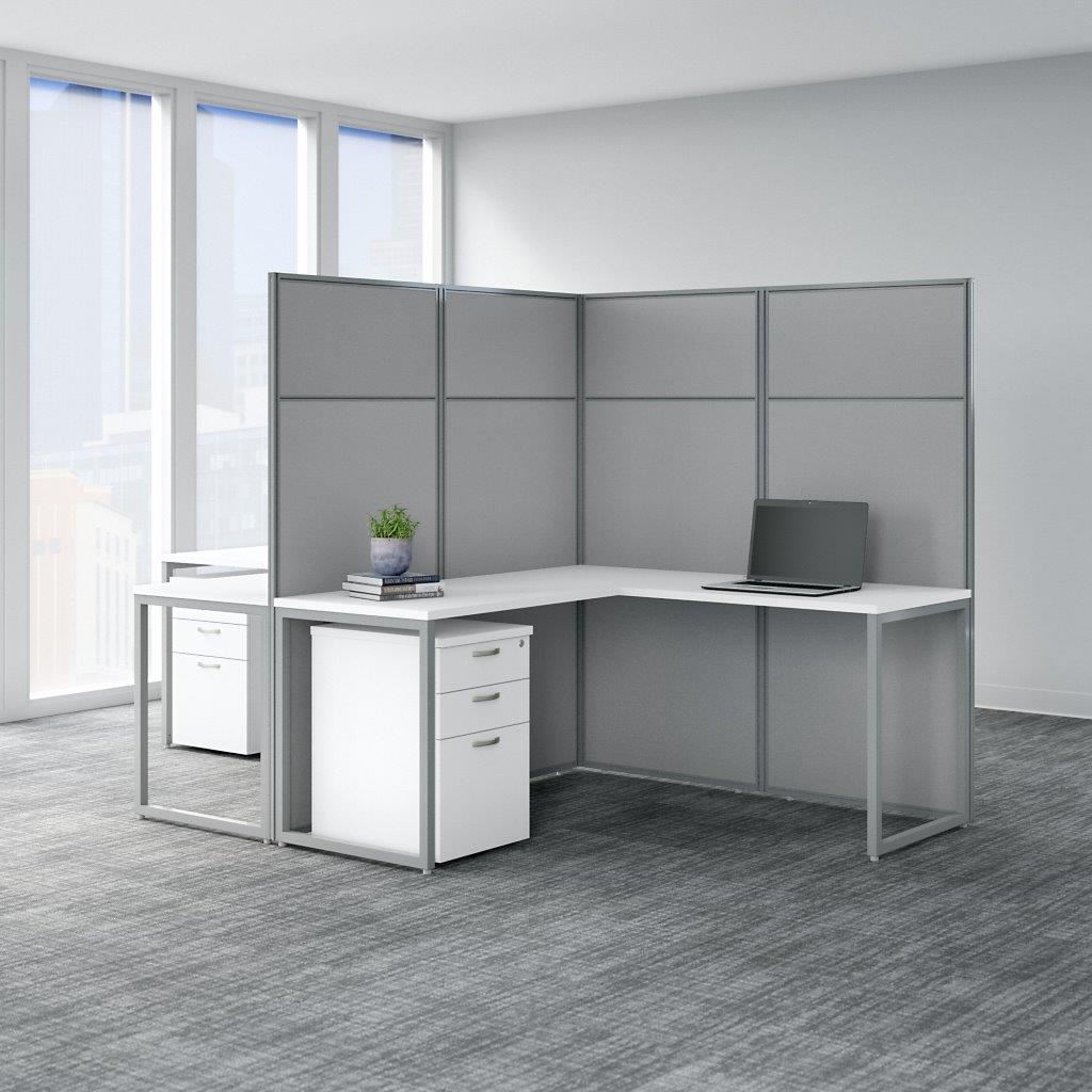 Bush Business Furniture Easy Office White 2 Person L Shaped Cubicle Desk  with Drawers and 45H Panels
