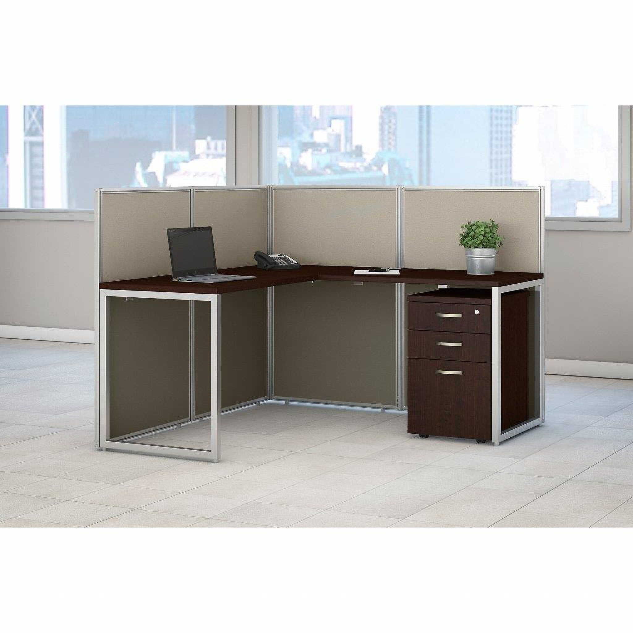 Bush Business Furniture Easy Office White 2 Person L Shaped Cubicle Desk  with Drawers and 45H Panels