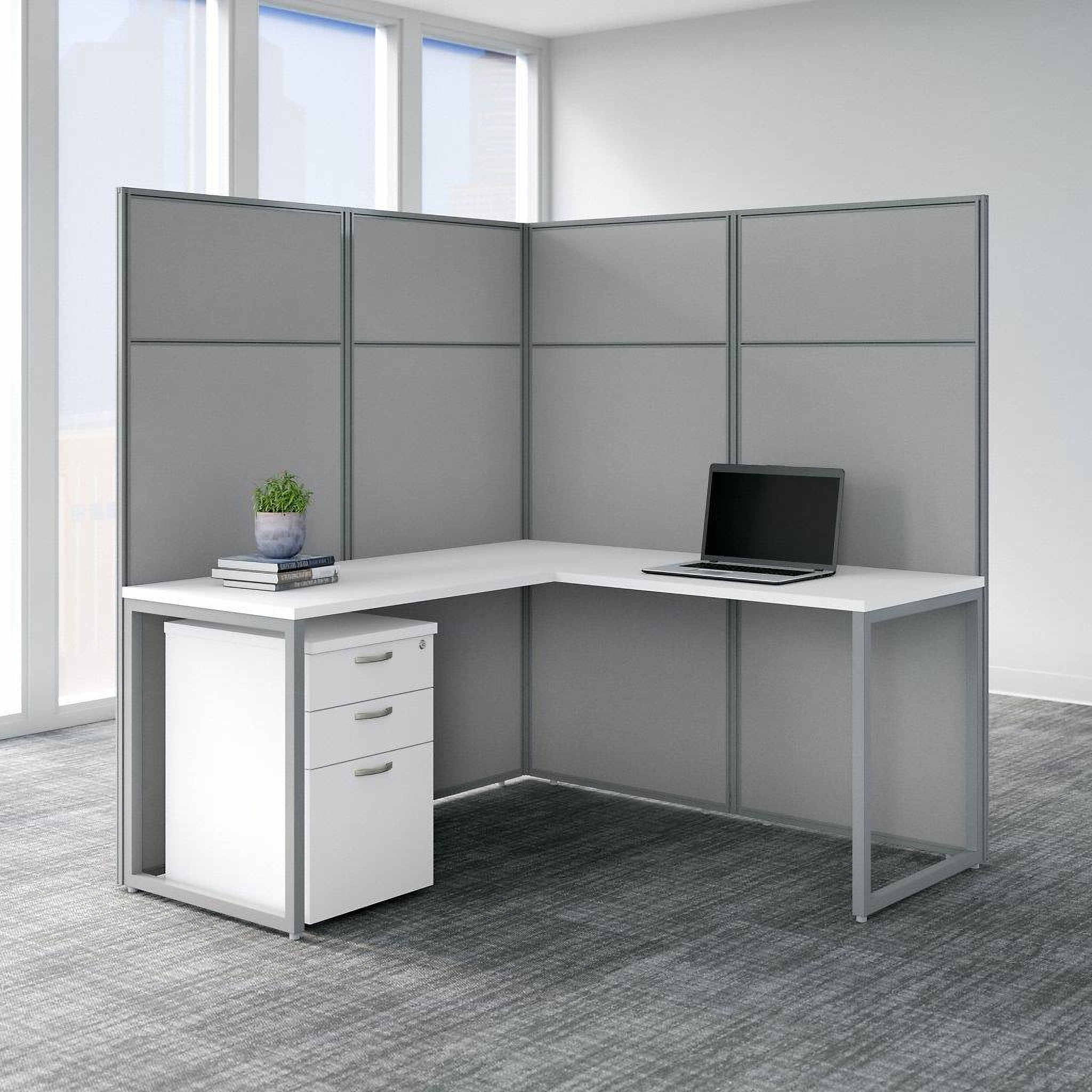 Bush Business Furniture Easy Office 60W L Shaped Cubicle Desk With File Cabinet And 66h Panels