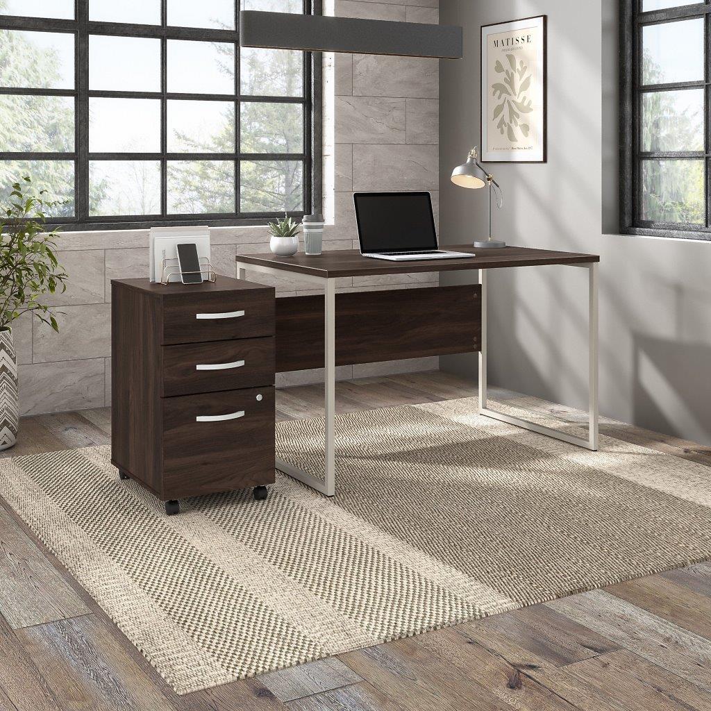 Bush Business Furniture Hybrid Office Storage Cabinet with Drawers and Shelves Black Walnut