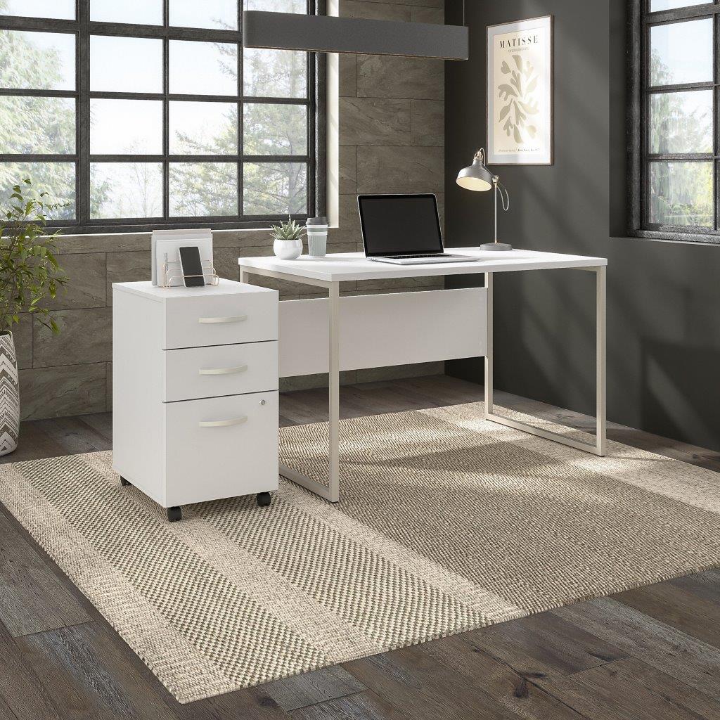 Bush Furniture Cabot Small Computer Desk with Hutch, Lateral File Cabinet and Bookcase, 48W, Linen White Oak