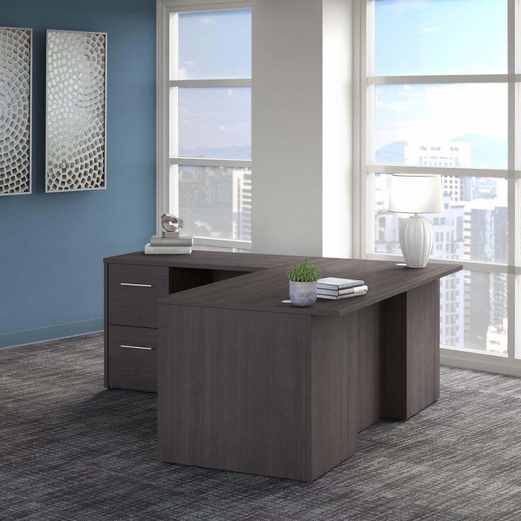 Bush Business Furniture Office 500 72W L Shaped Executive Desk with Drawers in Storm Gray