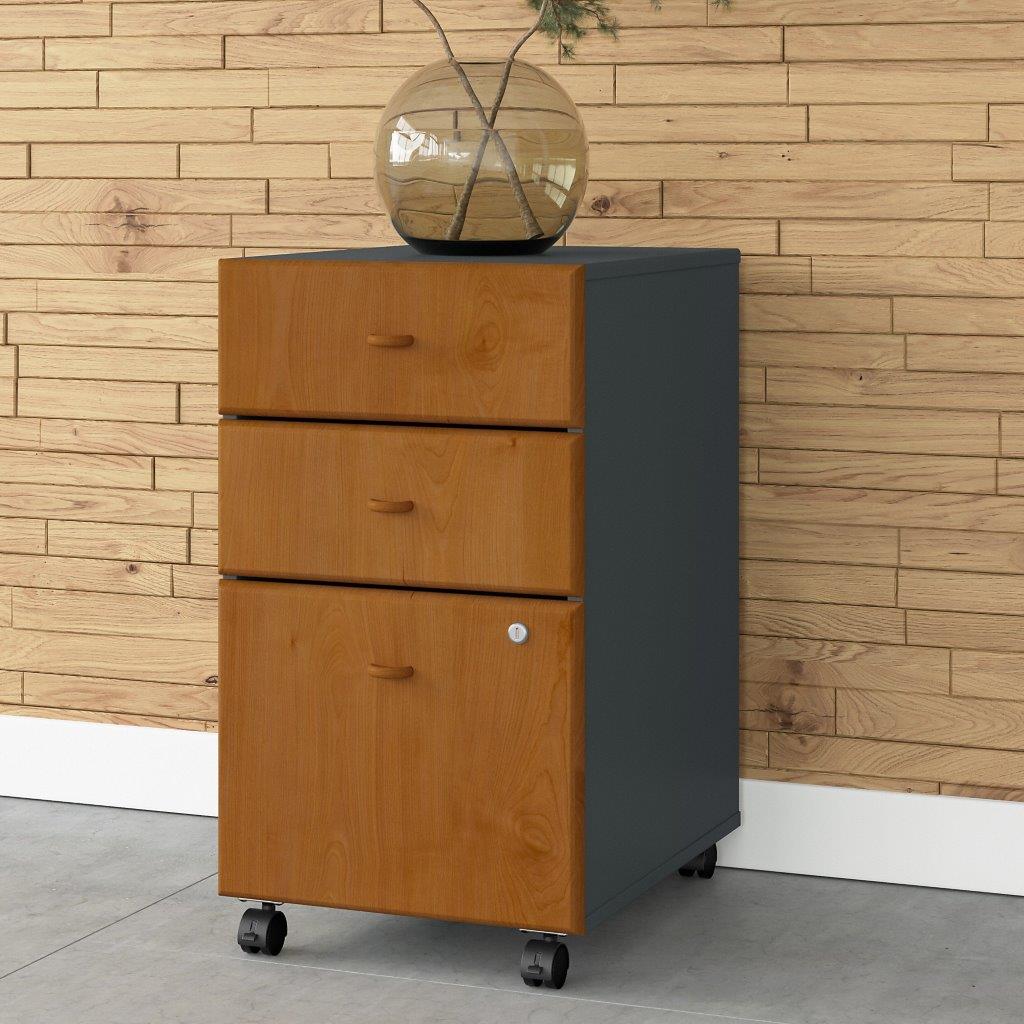 Bush Business Furniture Series A Drawer Mobile File Cabinet in Natural  Cherry and Slate 1StopBedrooms