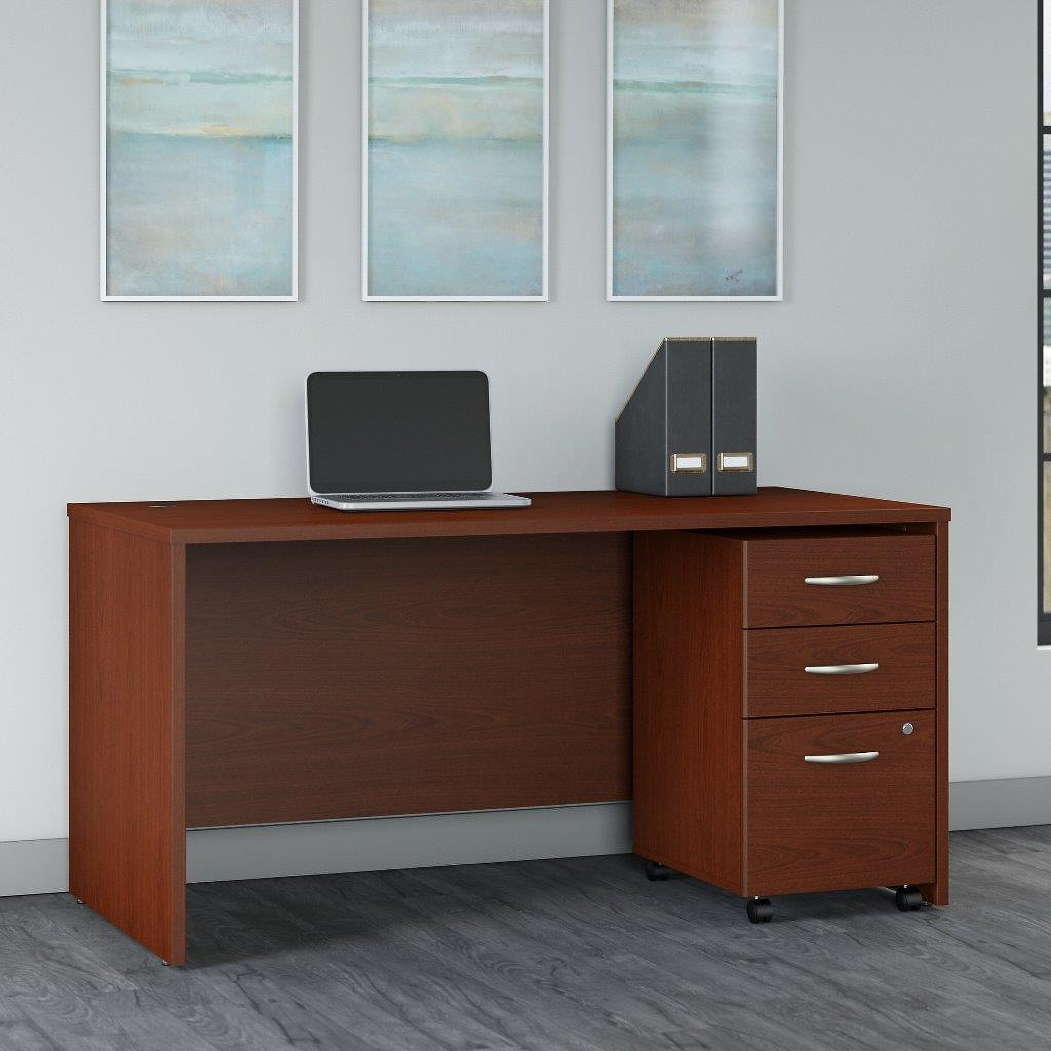 Pro Office L Shaped Desk with 3 Drawer Mobile Pedestal in Mocha Cherry 