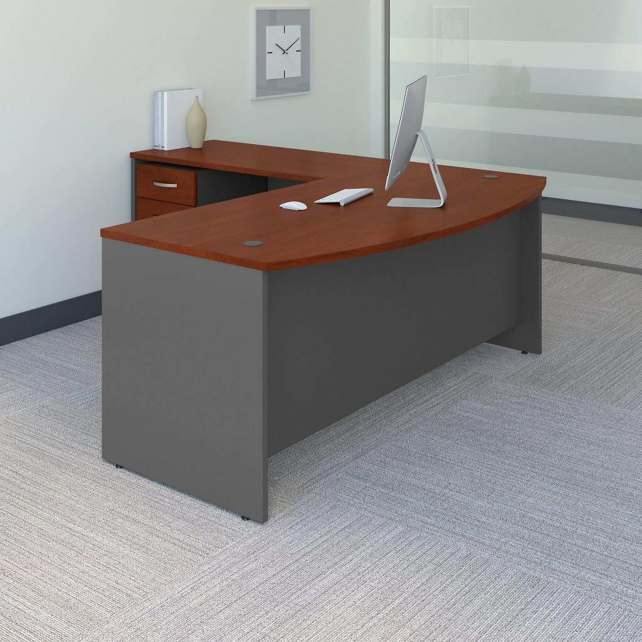 Bush Business Furniture Series C 66W L Shaped Desk With 48W Return And Mobile File Cabinet In Hansen Cherry