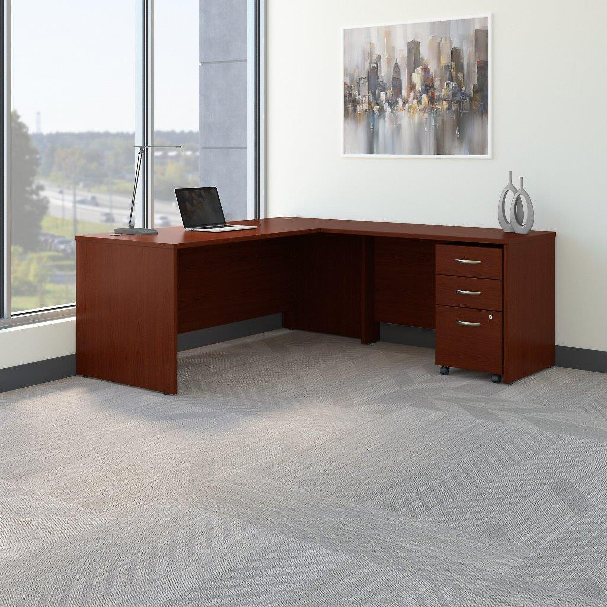 Bush Business Furniture Series C 72W L Shaped Desk with 48W Return and Mobile File Cabinet - Mahogany/Mahogany Bush Business Furniture Series C 72W L Shaped Desk with 48W Return and Mobile File Cabinet - Mahogany/Mahogany