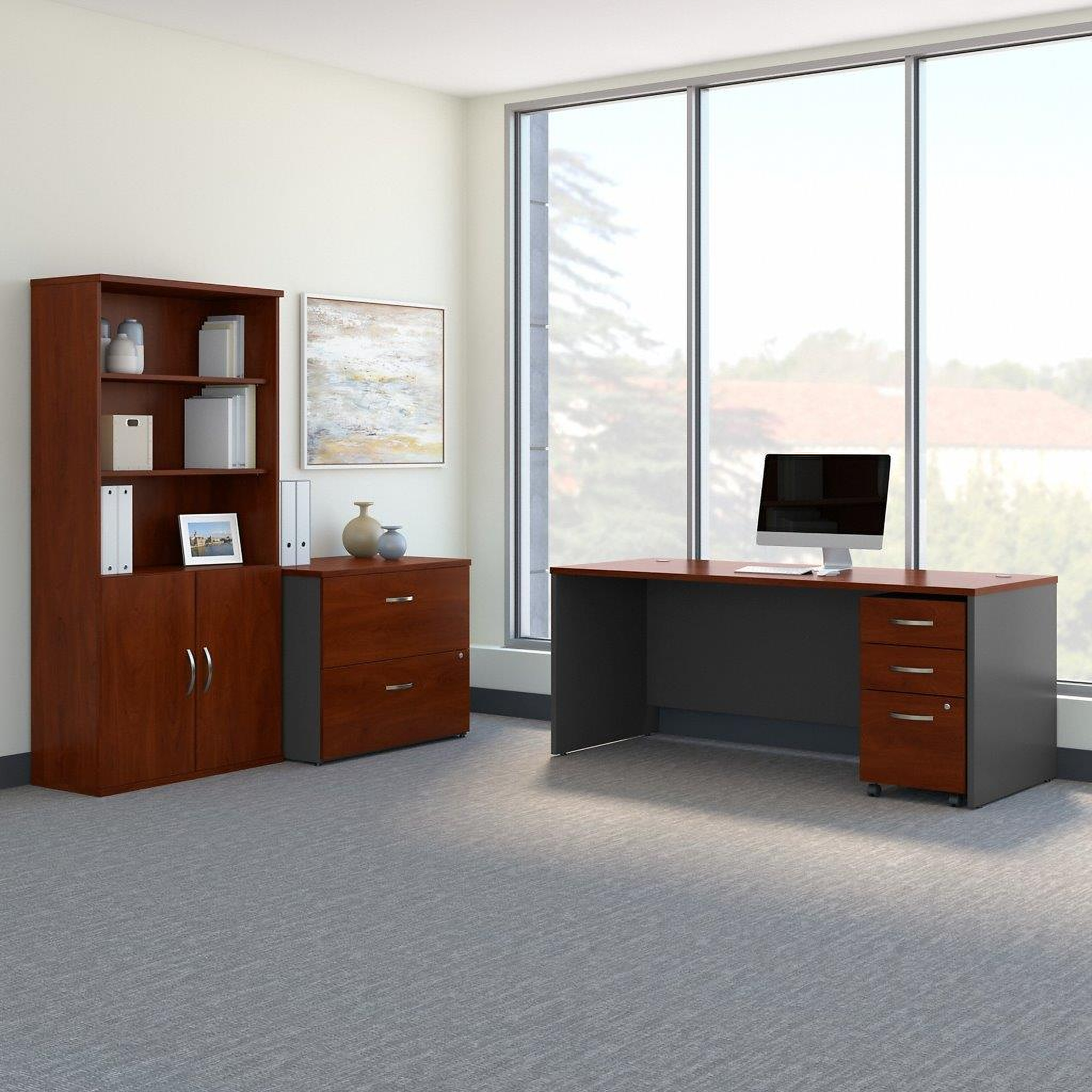 Bush Business Furniture Series C 60W Left Handed Bow Front U Shaped Desk With Mobile File Cabinet In Mocha Cherry By Bush Furniture