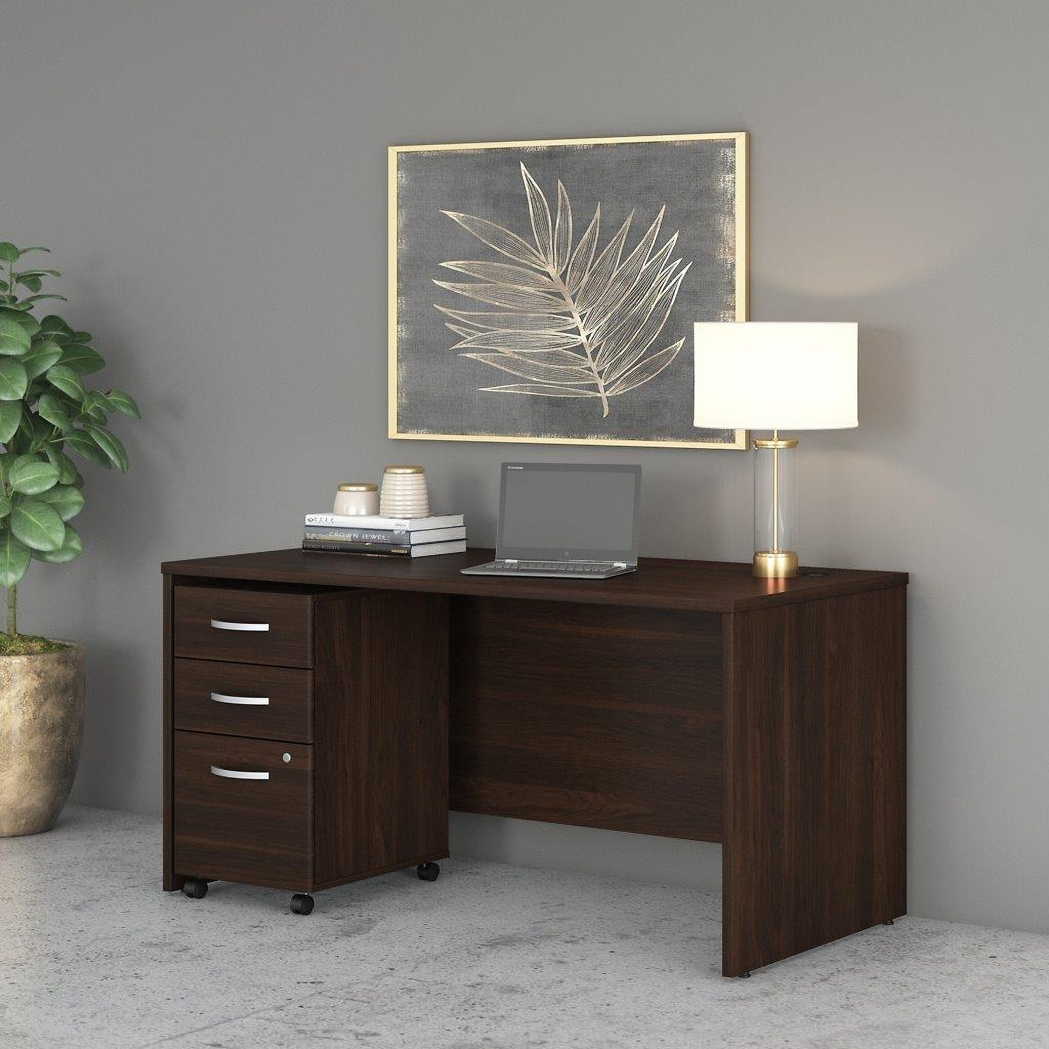 Bush Business Furniture Studio C 60W x 30D Office Desk with Mobile File  Cabinet in Black Walnut - 1StopBedrooms