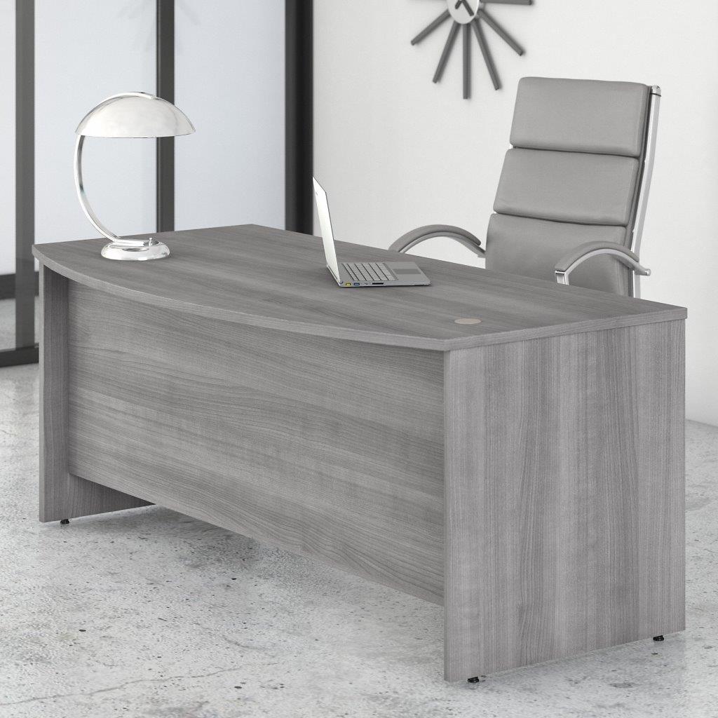 Bush Business Furniture Studio C 72W x 36D Bow Front Desk in Platinum Gray  1StopBedrooms