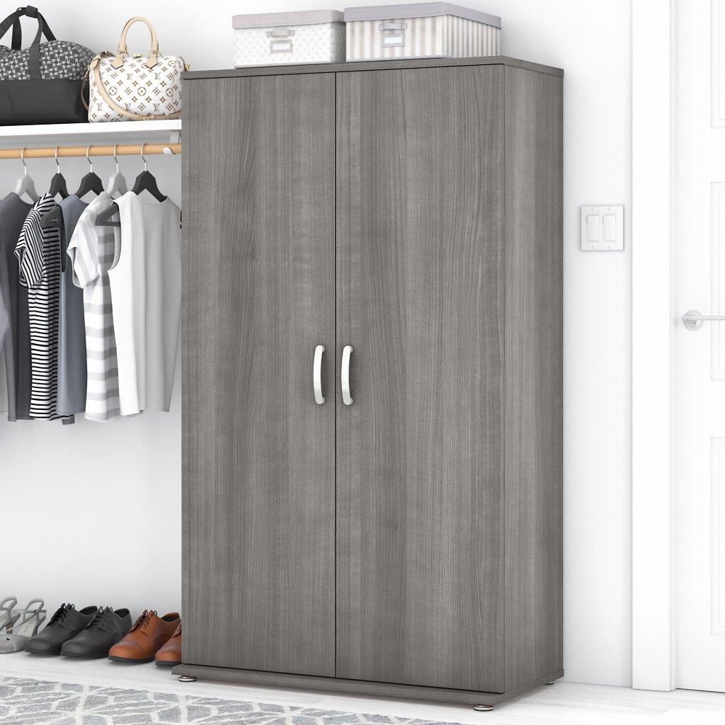 Bush Business Furniture Universal Tall Narrow Storage Cabinet with Door and Shelves - Storm Gray