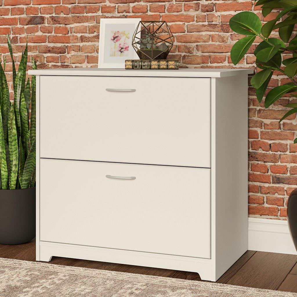 Bush Furniture Cabot Armadio Laterale 2 Cassetti - Lino Bianco Rovere - 81 X 51 X 76 Cm - Capacità 27 Kg Per Cassetto - Per Documenti A4 E Legali