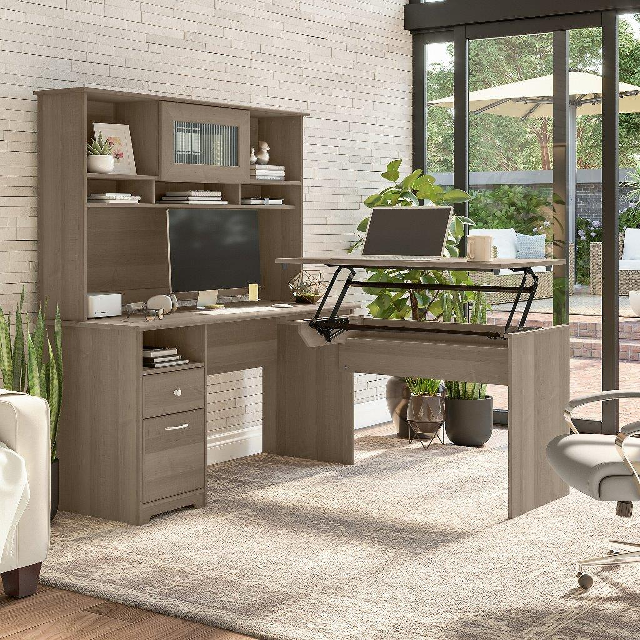 Bush Furniture Cabot 60W 3 Position Sit To Stand L Shaped Desk with