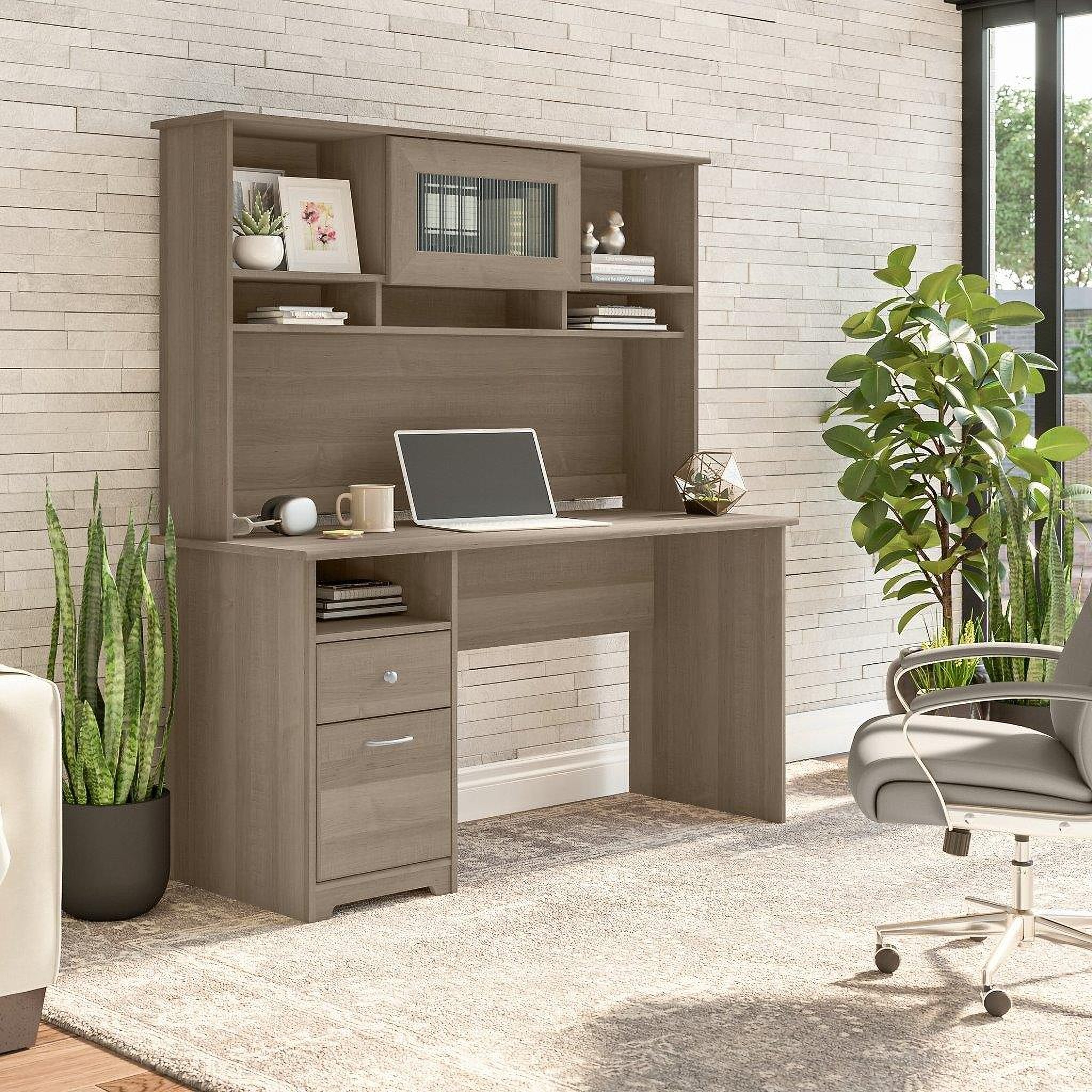 Bush Furniture Cabot L Shaped Computer Desk 60W Ash Gray