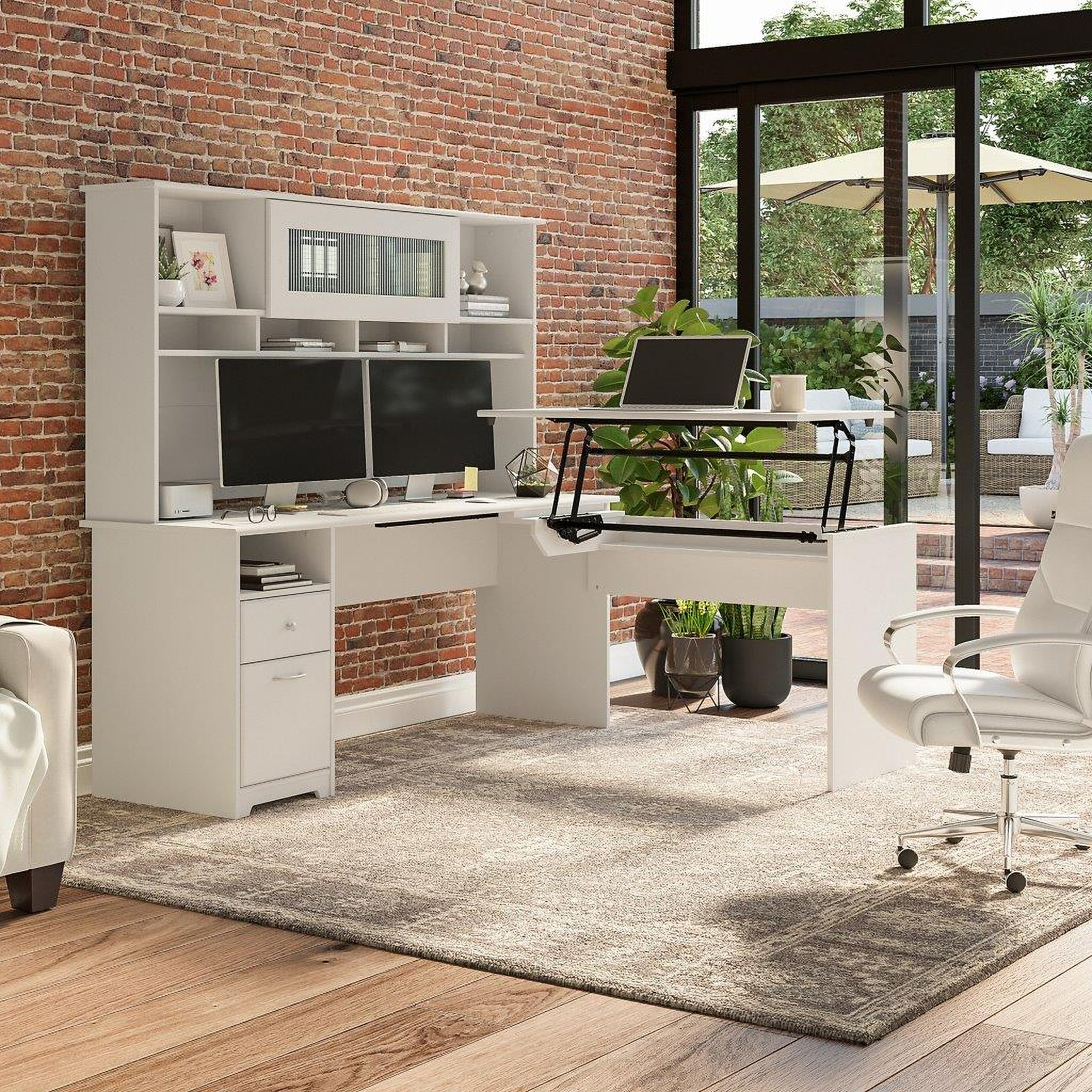 Bush Furniture Cabot 72W 3 Position Sit To Stand L Shaped Desk with