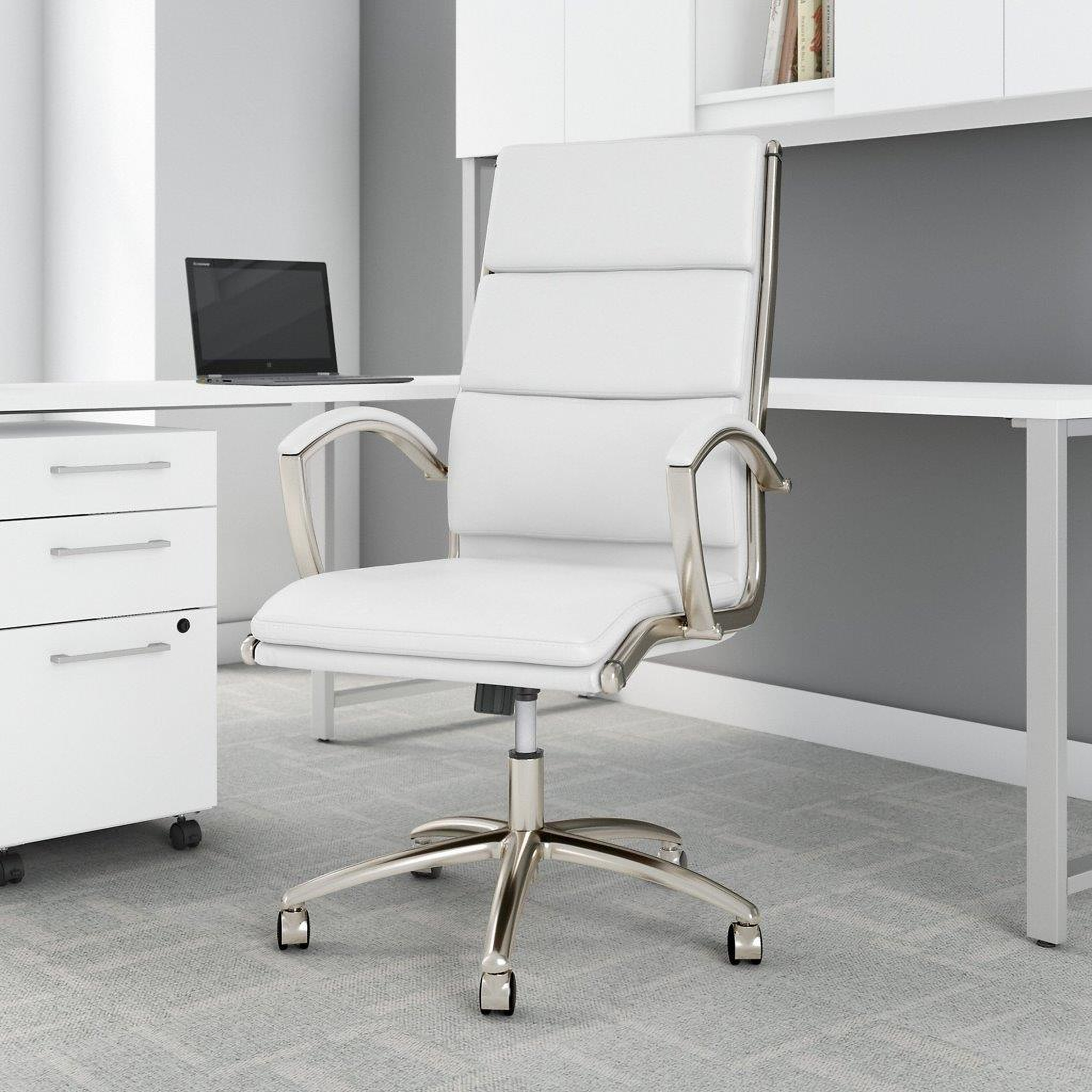 Bush Furniture Cabot High Back Leather Executive Office Chair in White