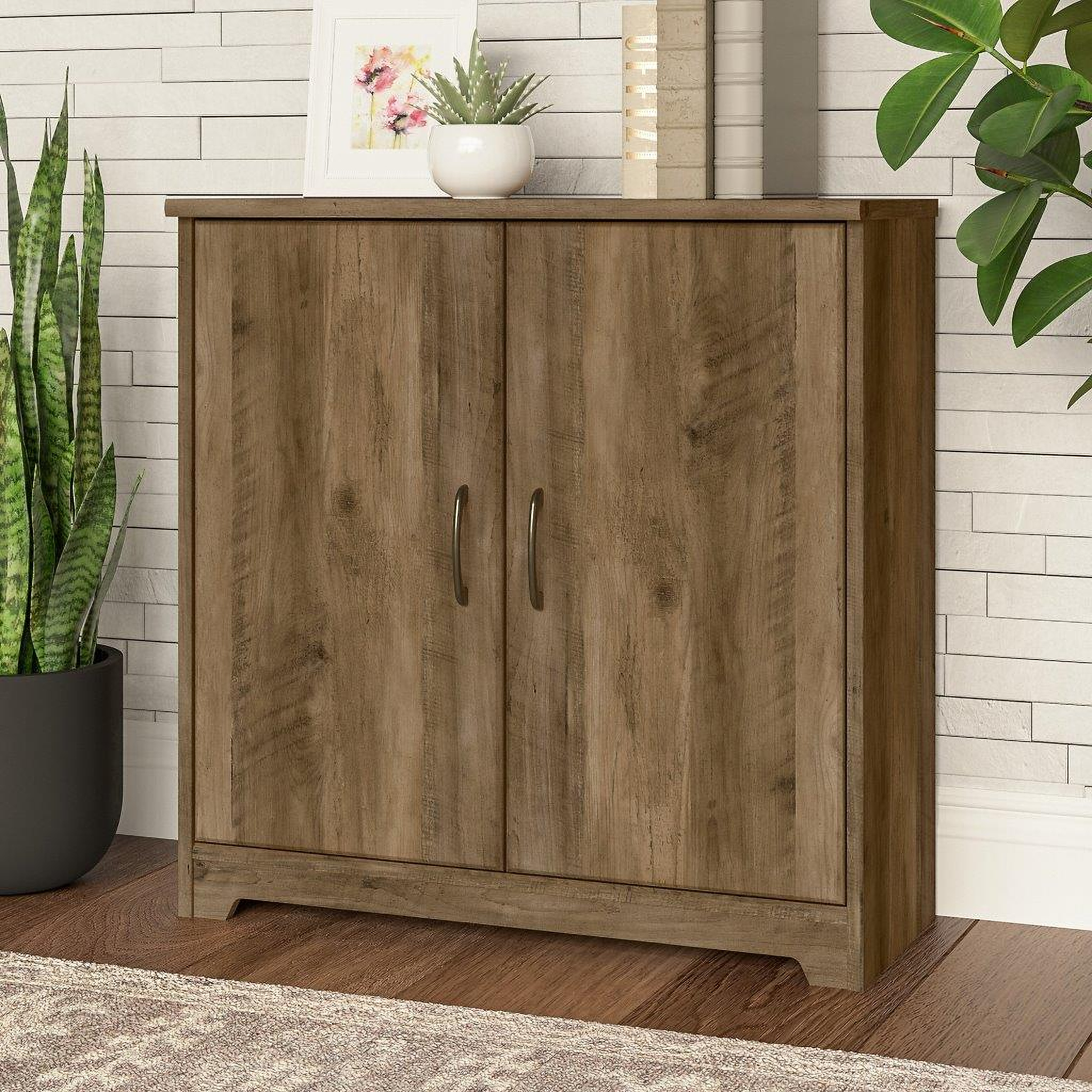 Bush Furniture Cabot Small Bathroom Storage Cabinet with Doors in Linen White Oak