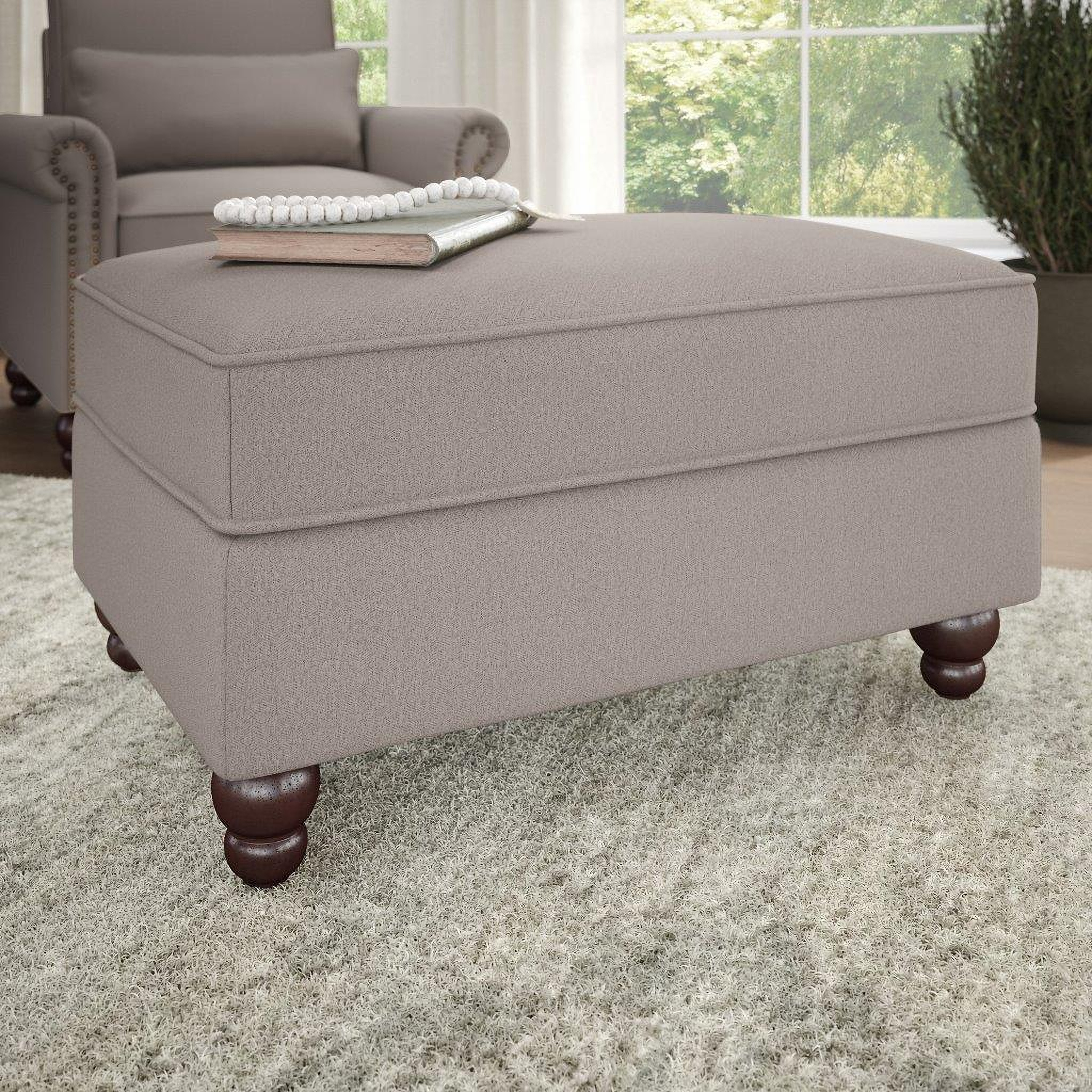 Bush Furniture Coventry Storage Ottoman in Beige Herringbone