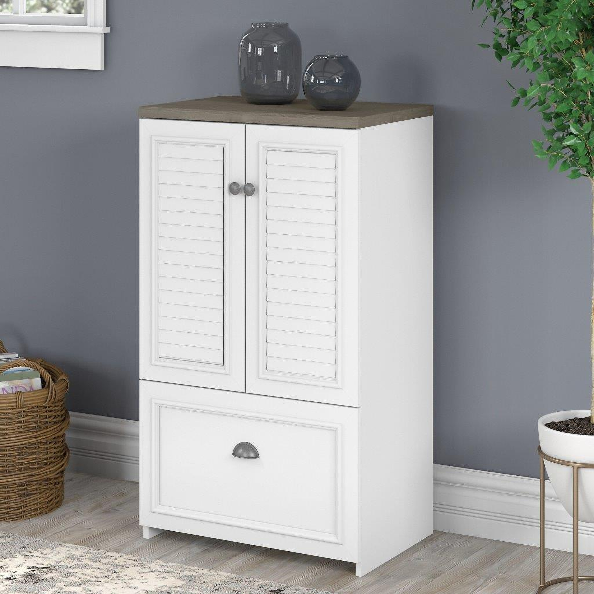 Bush Furniture Key West Small Storage Cabinet with Door, Washed Gray