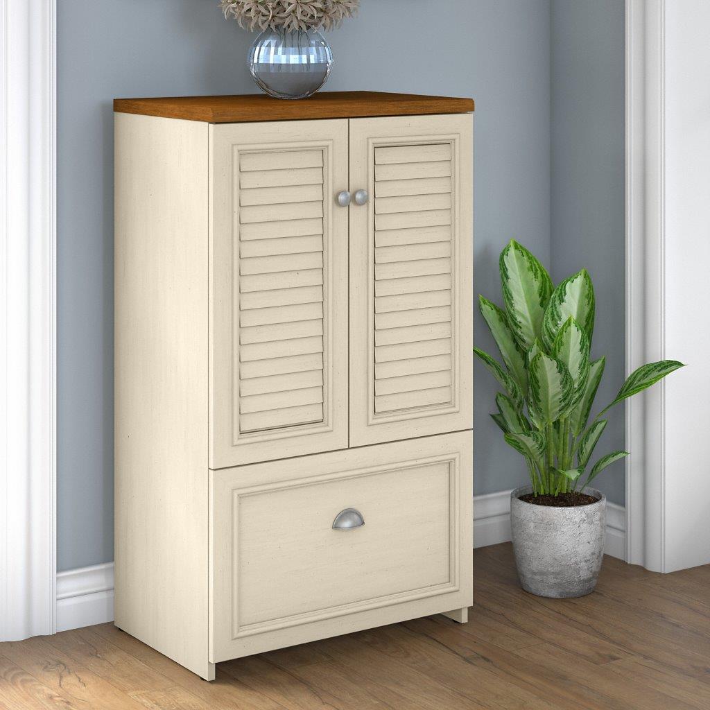 Bush Furniture Fairview Small Storage Cabinet with Doors and Shelves Shiplap Gray/Pure White